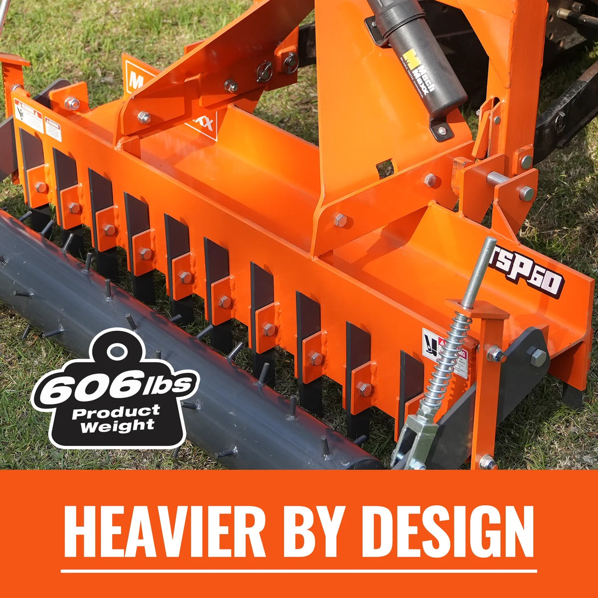 60" Heavy Duty Soil Pulverizer, Single Spiked Roller, 21 Shanks, Category 1 and 2, 3 Point Hitch Tractor Attac - view 3