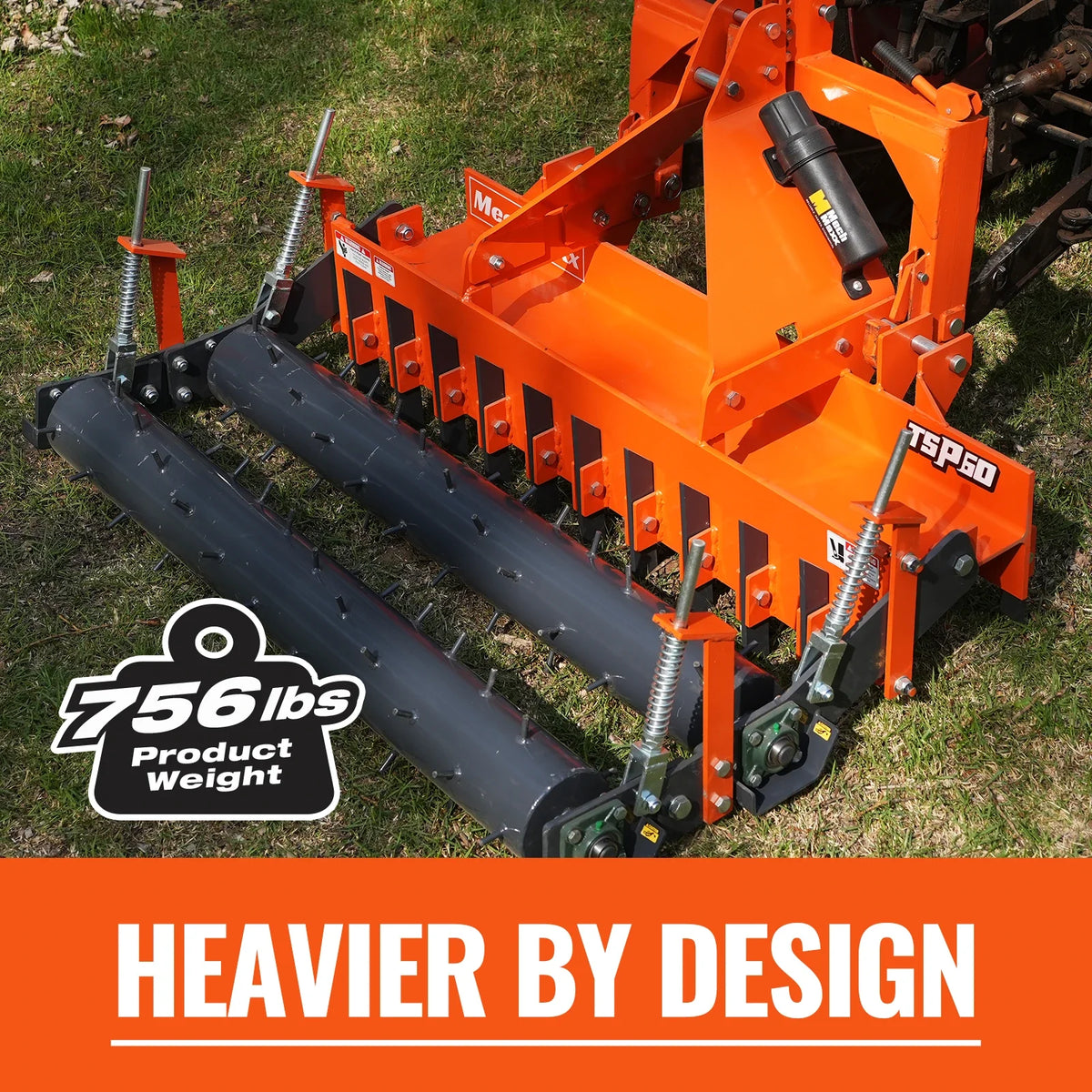 60" Heavy Duty Soil Pulverizer, Double Spiked Roller, 21 Shanks, Category 1 and 2, 3 Point Hitch Tractor Attac - view 3