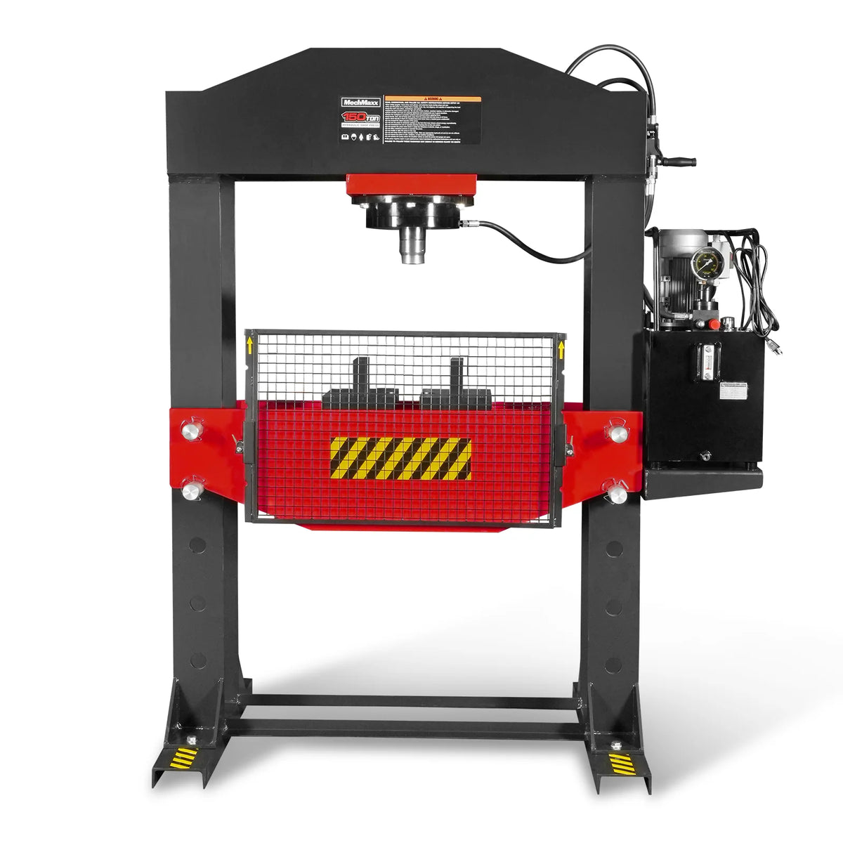 150 Ton H-Frame Electric Hydraulic Shop Press with Double-Acting Cylinder & Chain-Driven Table Lift, 110V Moto