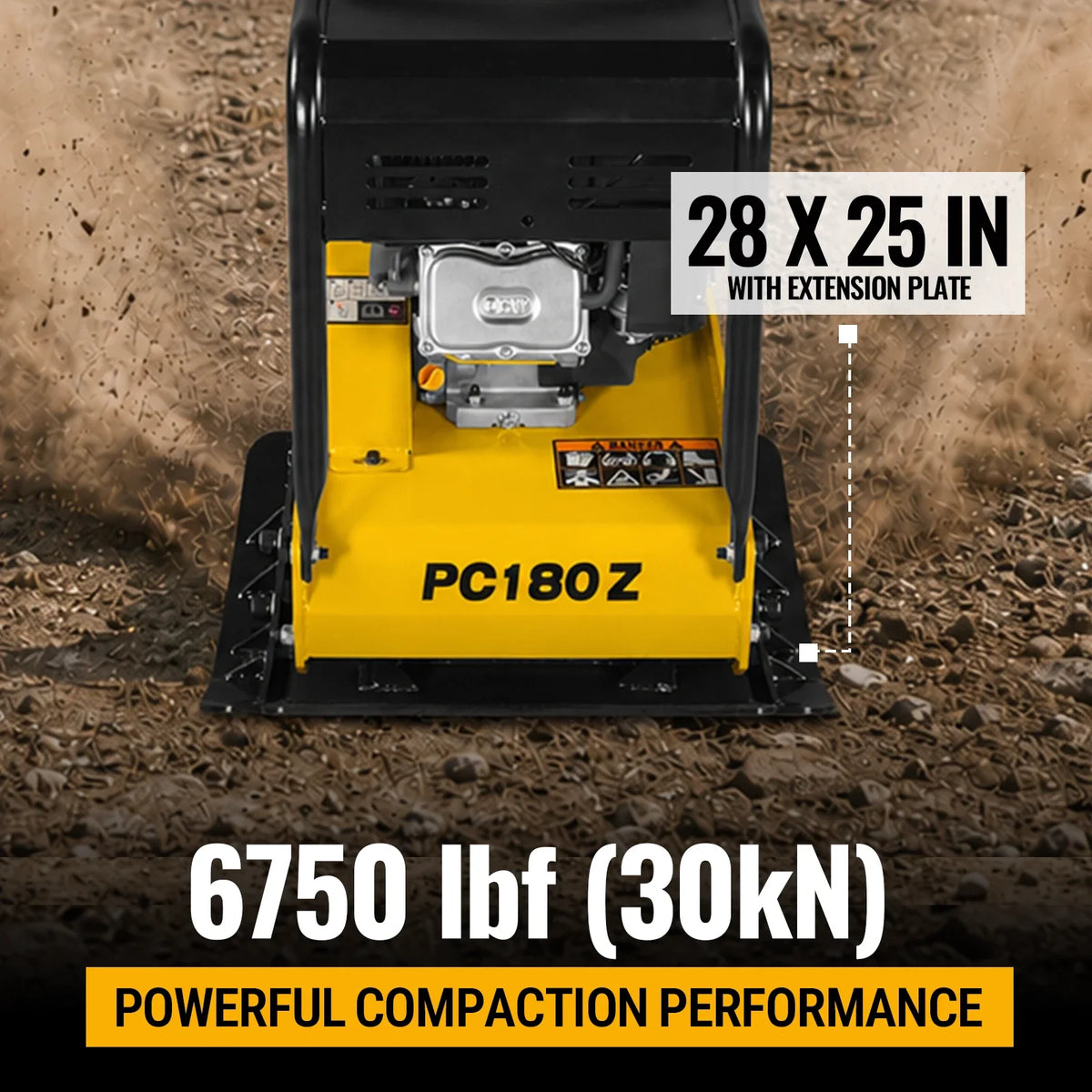 9 HP Reversible Plate Compactor with Wheel Kit and Extension Plates, 6750 lb Centrifugal Force, PC180Z - view 3