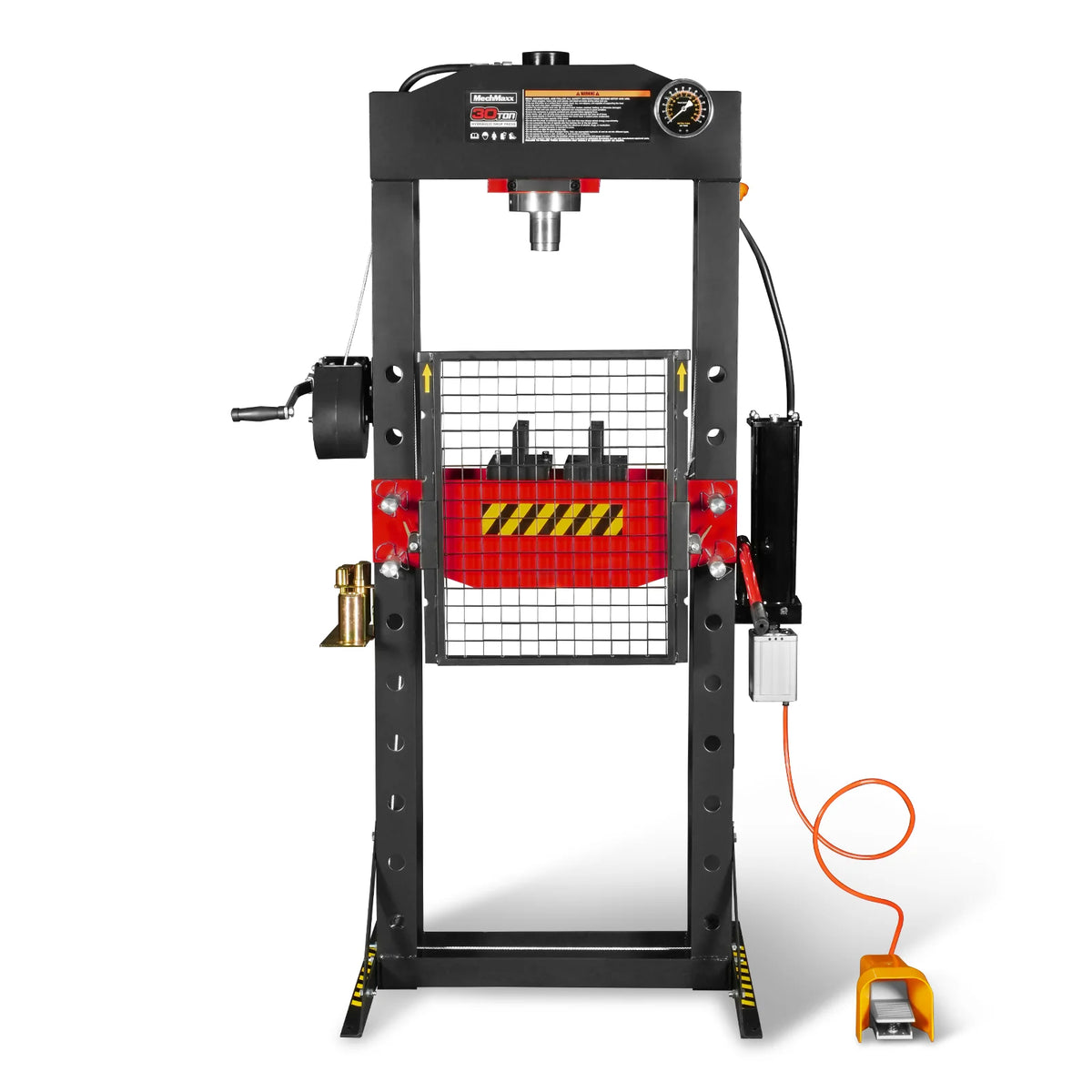 30 Ton H-Frame Air/Hydraulic Shop Press with Hand Winch & Press Pin Kit, Fully Welded Steel Frame, Safety Guar