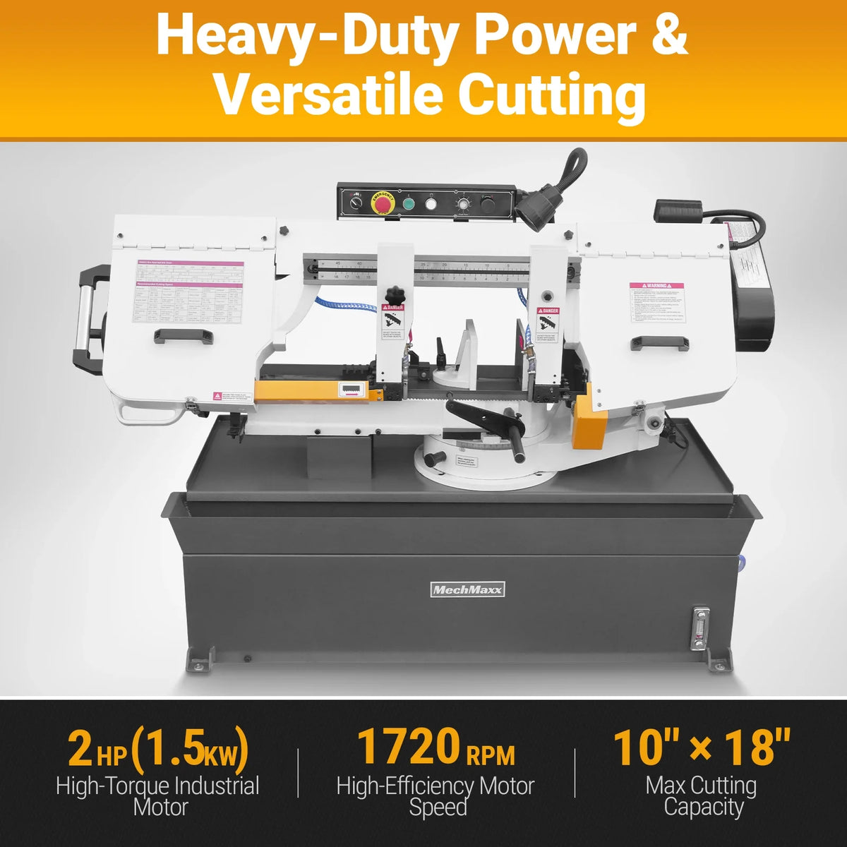 MechMaxx Metal Cutting Band Saw, 10 in Horizontal, 2 HP 220V, 0-45 Degree Mitering, Hydraulic Down Feed, Coola - view 3