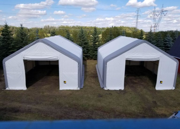 CAEL – Abri de stockage en PVC à double ferme, 60 x 120 ft, faîtage 25 ft