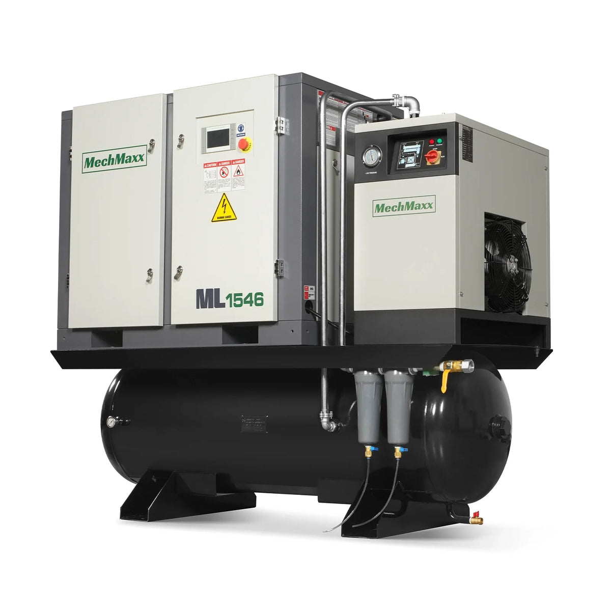 15HP Combined Rotary Screw Air Compressor with Dryer & 105-Gal ASME Tank | 45 CFM, 116 PSI, 460V 3-Phase - Ind