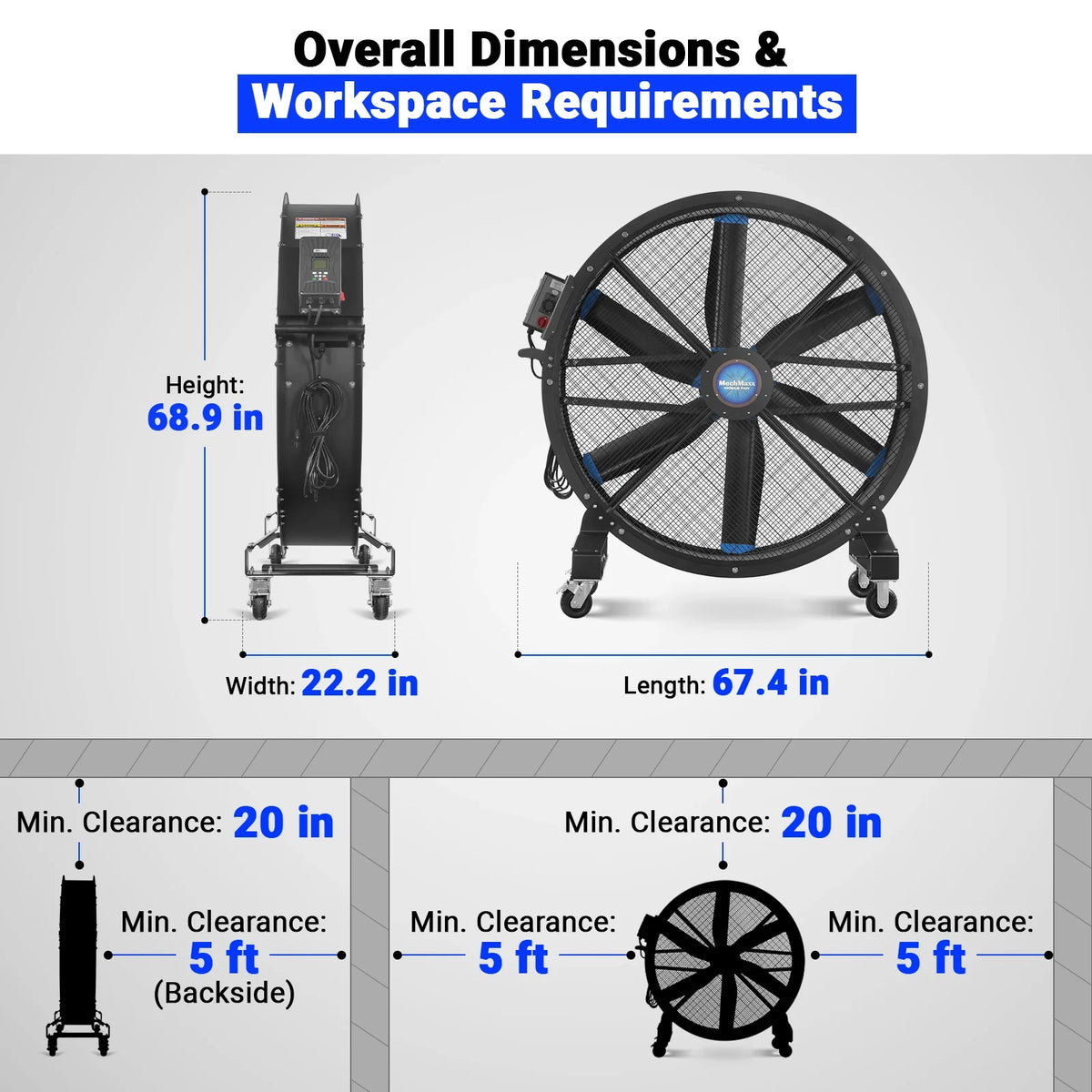 59 in Portable Industrial Fan with Variable High-Efficiency PMSM Motor, Mobile High Volume Floor Fan, MF-59 - view 2