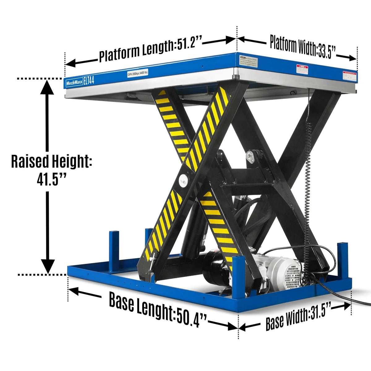 Wireless Remote Control Electric Hydraulic Lift Table, 4400lb Capacity, 51.2" x 33.5" Platform, 41.5" Lift Hei - view 2