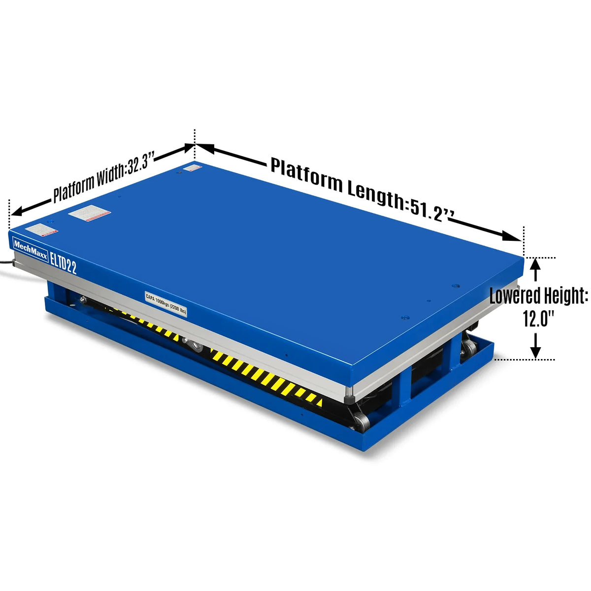 Wireless Remote Control Double Scissor Electric Hydraulic Lift Table, 2200lb Capacity, 51.2" x 32.3" Platform, - view 3