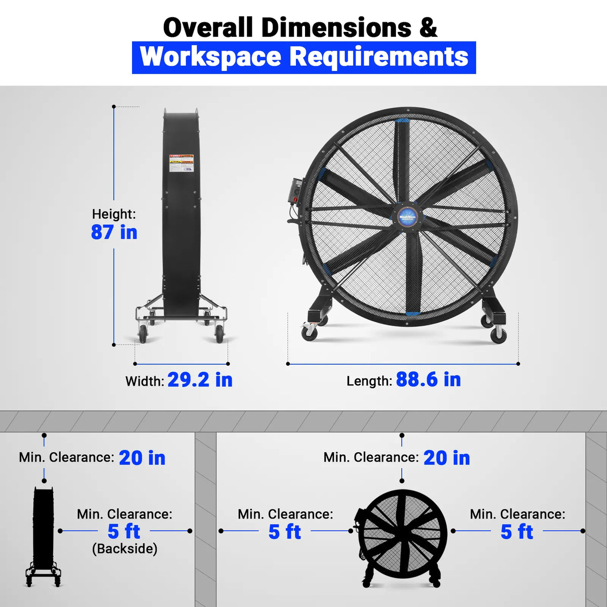79 in Portable Industrial Fan with Variable High-Efficiency PMSM Motor, Mobile High Volume Floor Fan, MF-79 - view 2