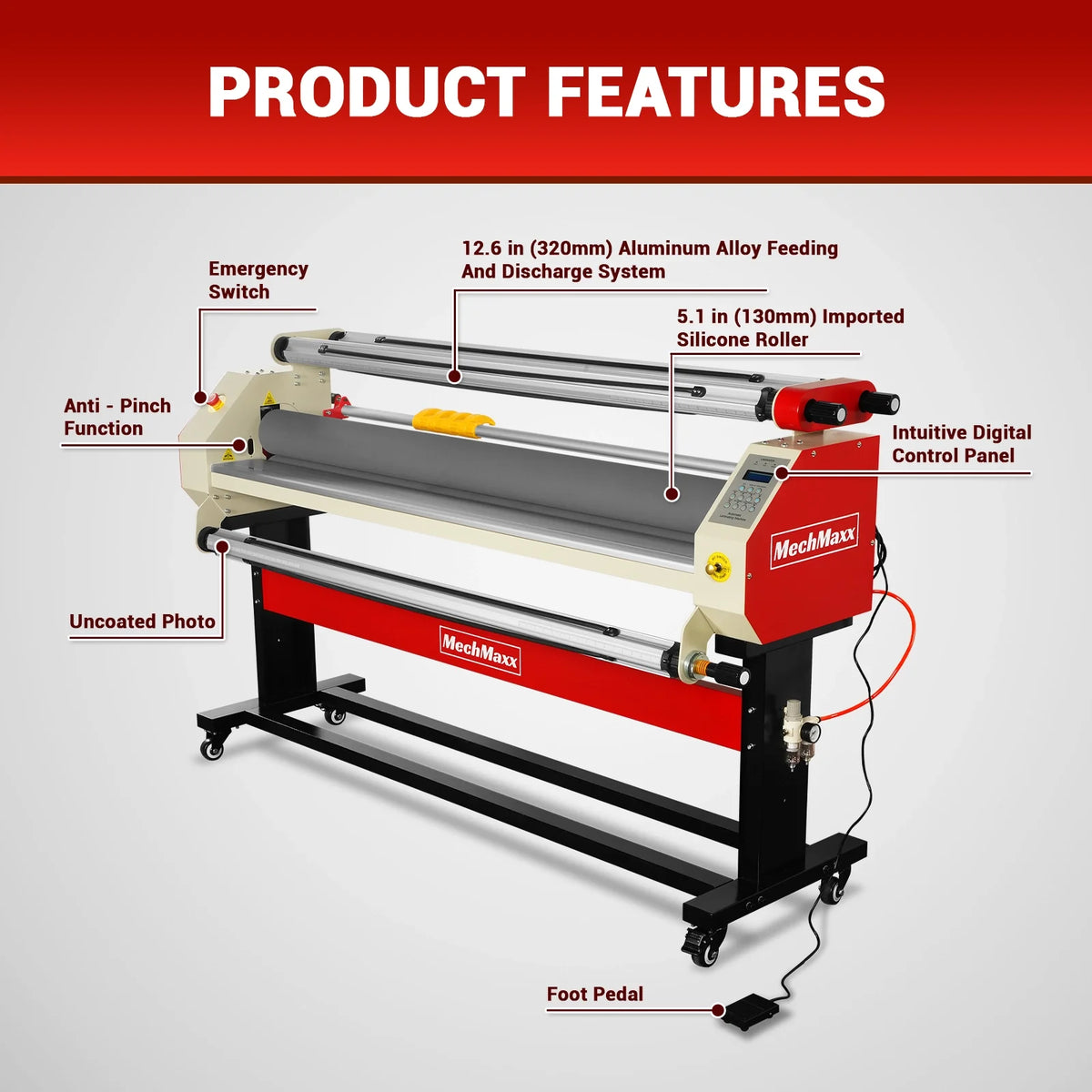 65 in Wide Format Pneumatic Laminator, 4 Trimmers, 40 ft/min, Infrared Heating, 1700-B2RED (Air Compressor Not - view 3