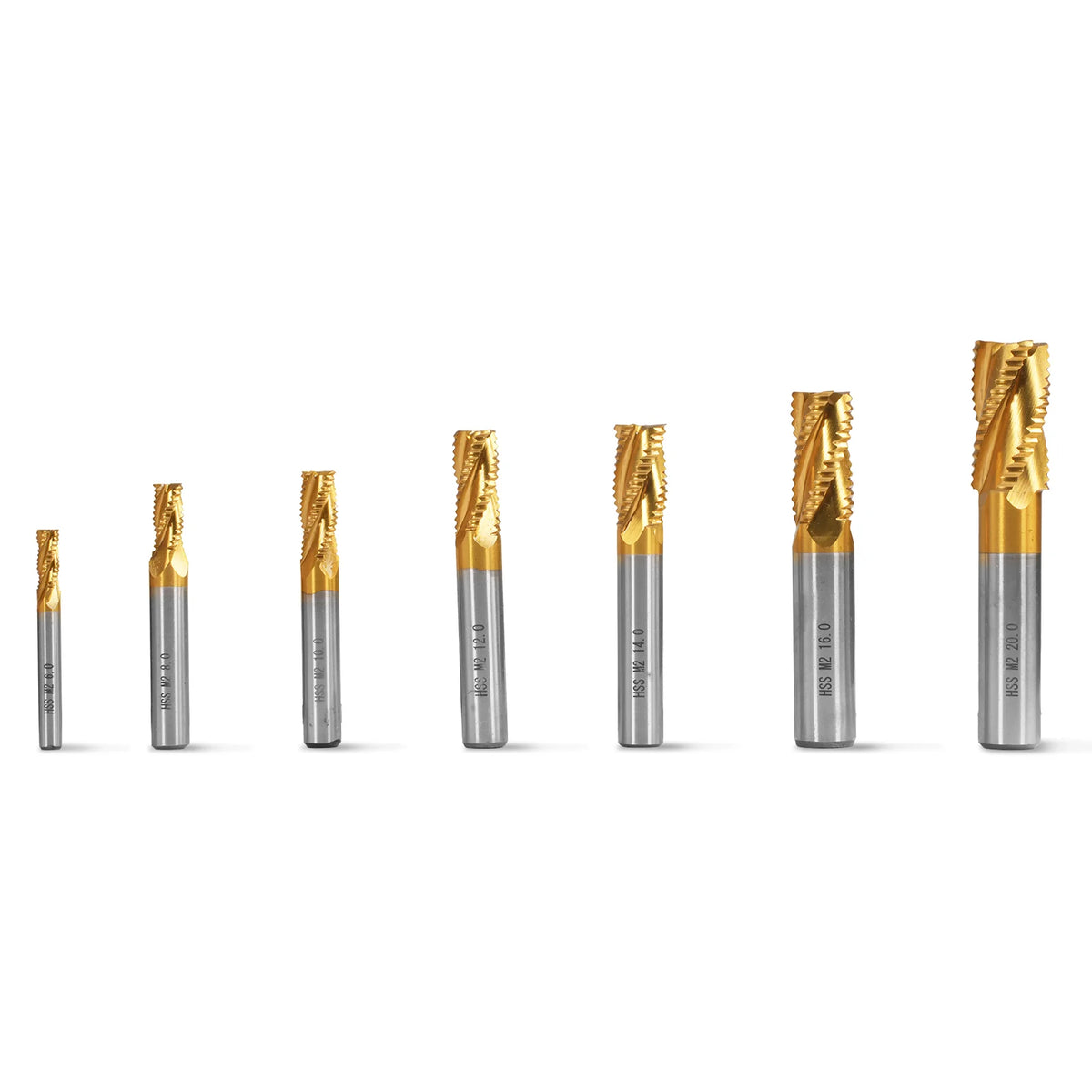 7Pcs HSS End Mills Set (SKU 500200, 500201, 500202, 500203, 500204, 500205)