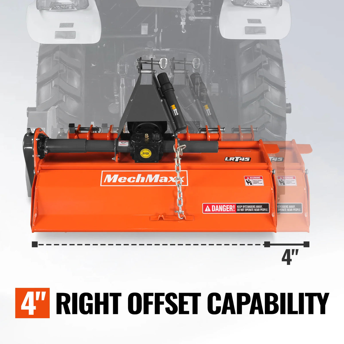 45 in Rotary Tiller, 3 Point Hitch Cat.1, Chain Drive, PTO Shaft Included with Shear Bolt, 15-35 HP, LRT45 - view 6