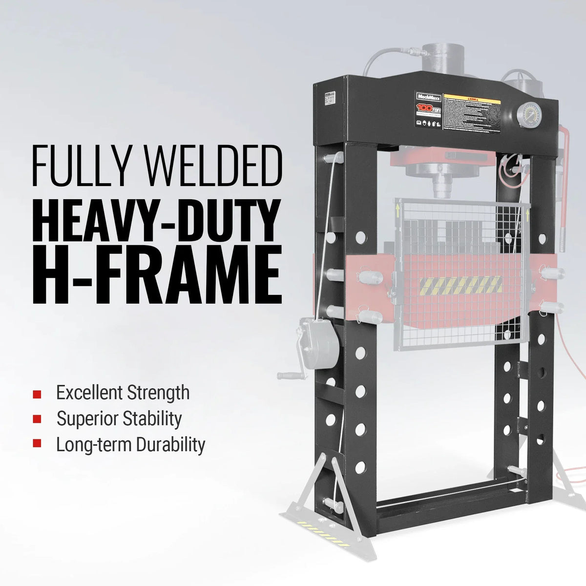 100 Ton H-Frame Air/Hydraulic Shop Press with Hand Winch, Fully Welded Steel Frame, Safety Guard, Foot Pedal C - view 3