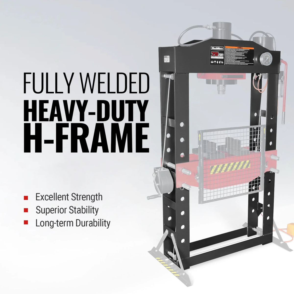 75 Ton H-Frame Air/Hydraulic Shop Press with Hand Winch, Fully Welded Steel Frame, Safety Guard, Foot Pedal Co - view 3