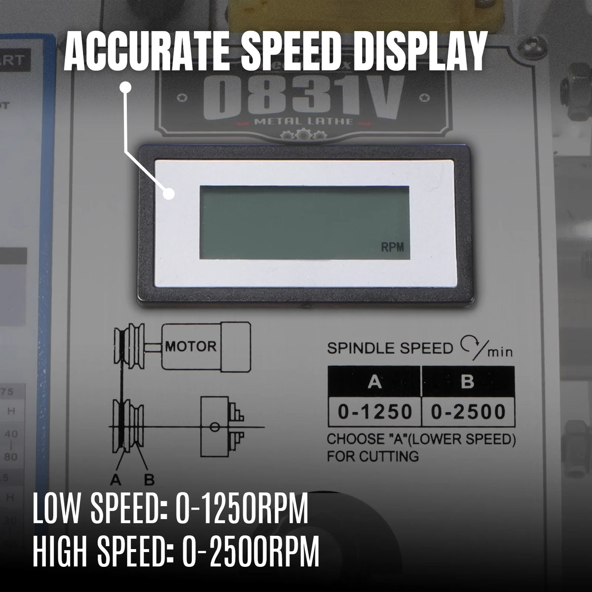8 x 16 in Mini Metal Lathe, 1.5 in Spindle Bore, 1.5 HP Brushless Motor, 0-2500 RPM Variable Speed, Benchtop - view 5