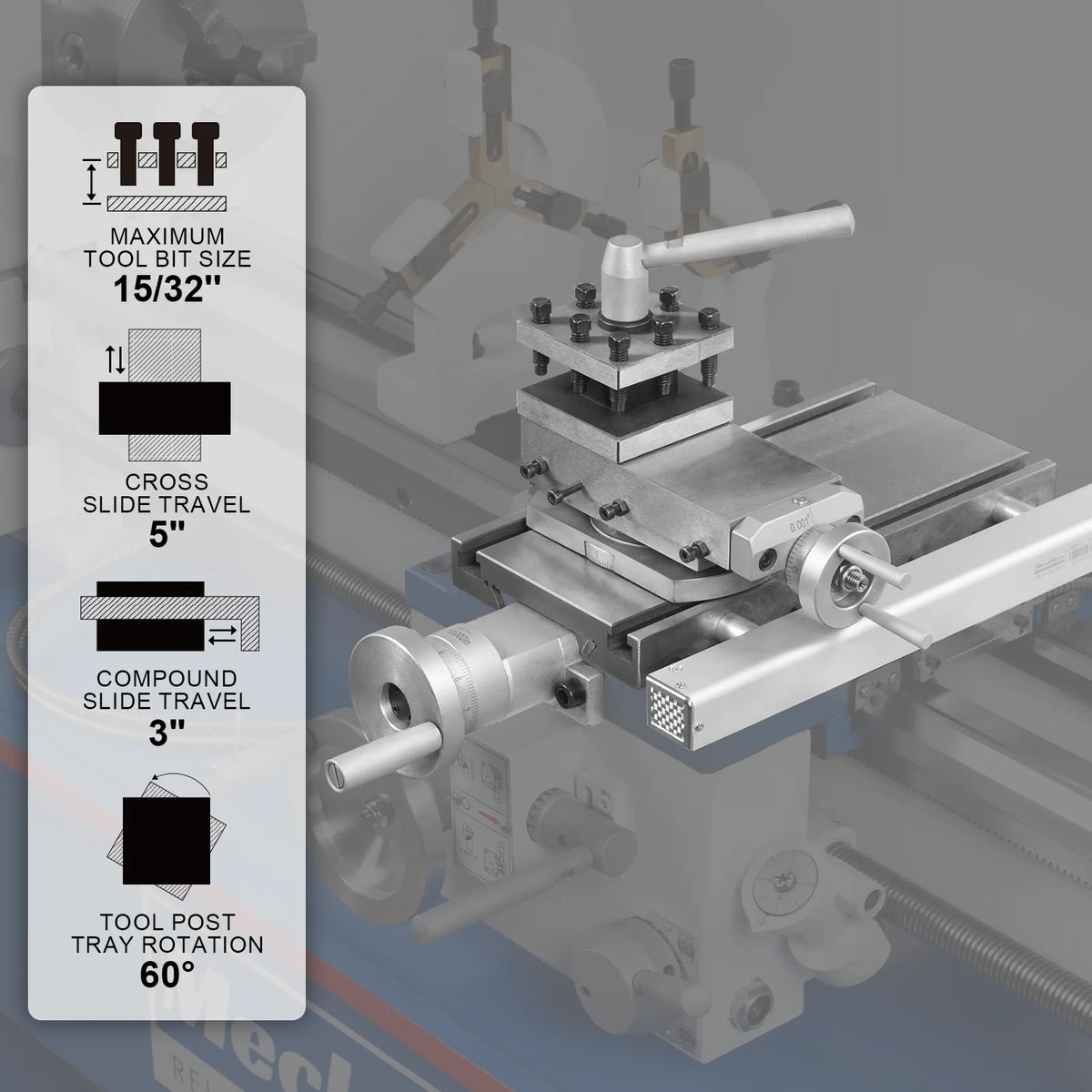 10 x 30 in Metal Lathe, 1.5 in Spindle Bore, Brushless Motor, 0-2000 RPM Variable Speed, Benchtop - view 6