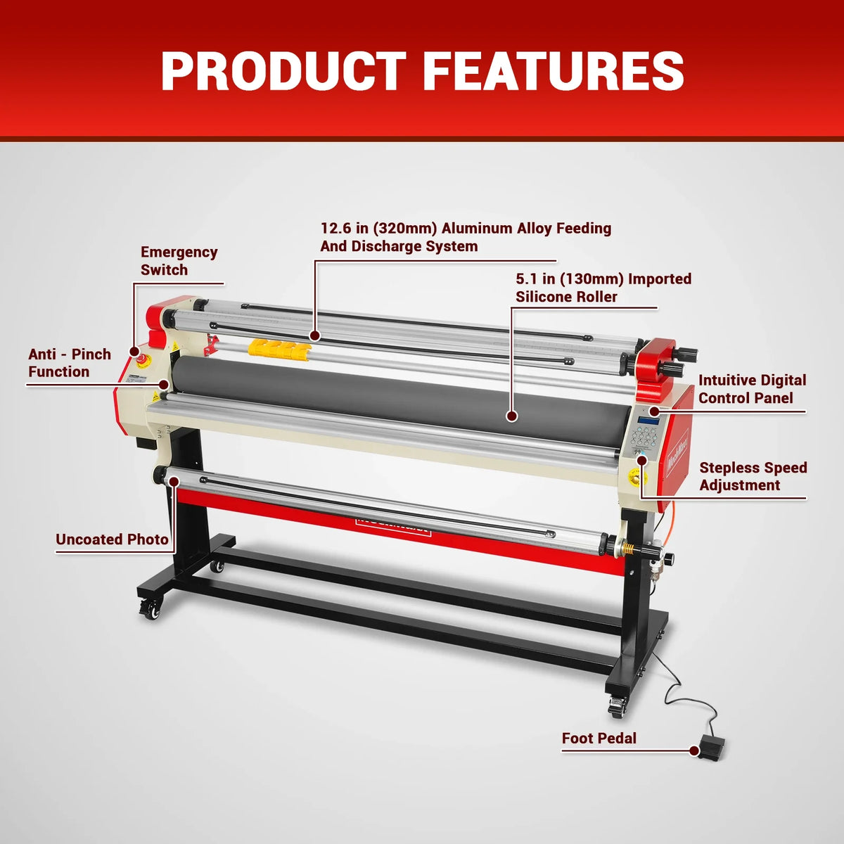 65 in Wide Format Pneumatic Laminator, 4 Trimmers, 40 ft/min, Infrared Heating, 1700-B1RED (Air Compressor Not - view 3