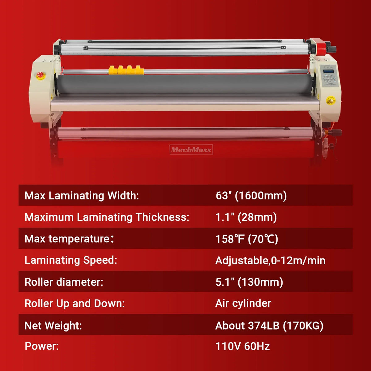 65 in Wide Format Pneumatic Laminator, 4 Trimmers, 40 ft/min, Infrared Heating, 1700-B2RED (Air Compressor Not - view 6