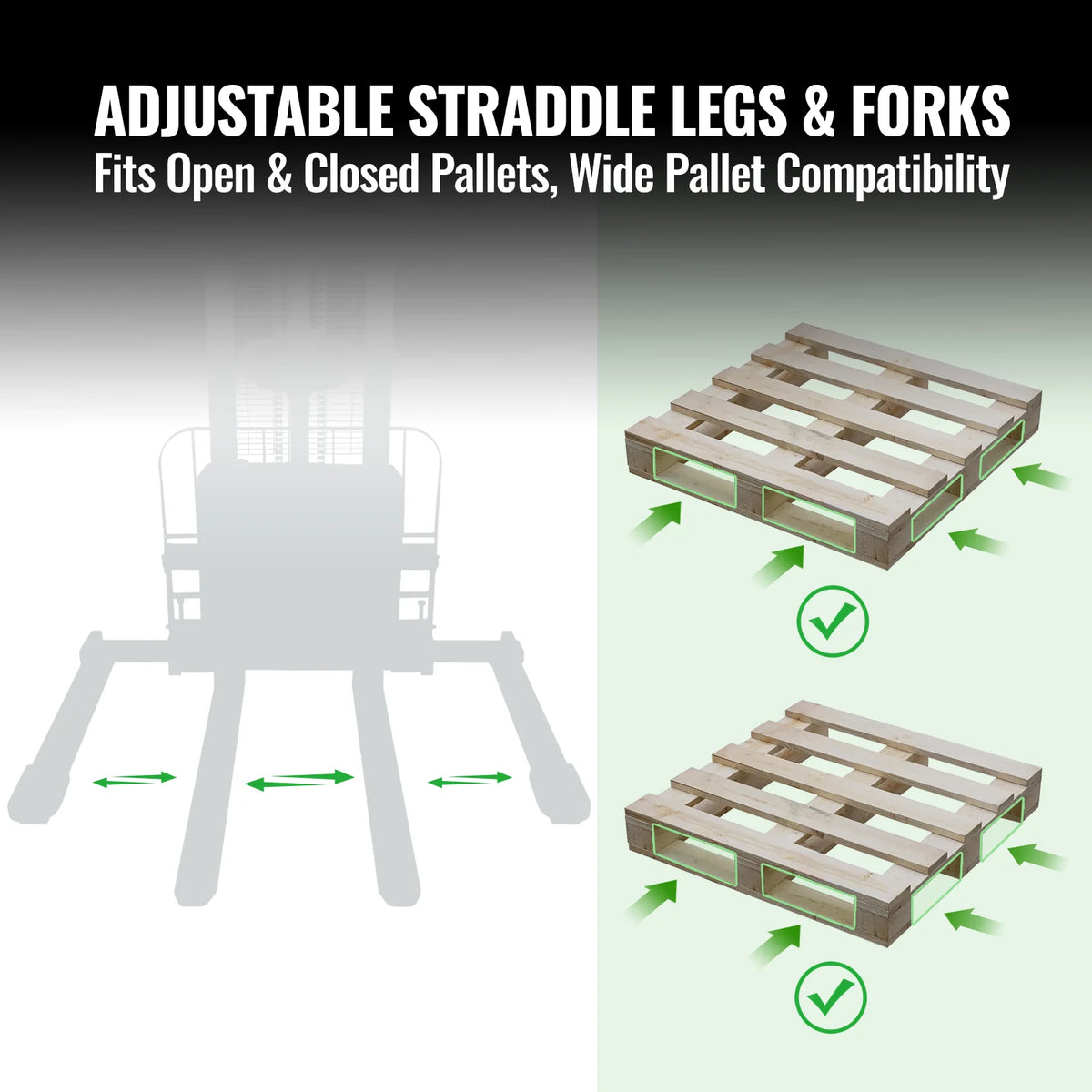 3300lbs Electric Straddle Stacker, 138" Lift, Adjustable Legs & Forks, F33-138SLA - view 9