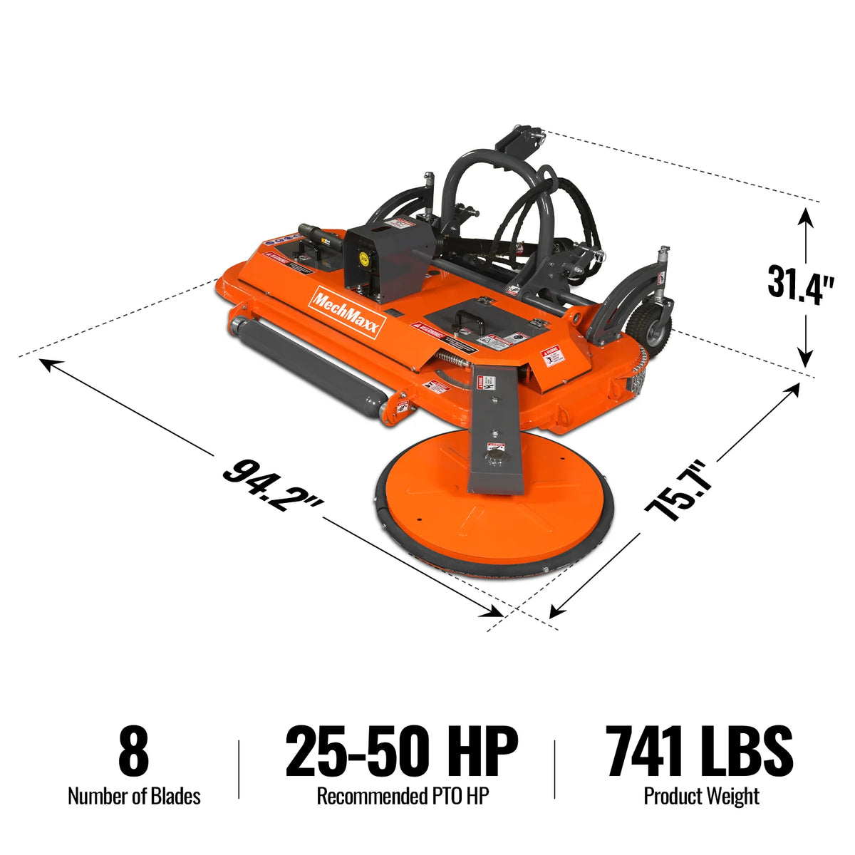 72 in Orchard Finish Mower, 3 Point Hitch Cat.1, Hydraulic Offset, PTO Shaft Included with Shear Bolt, 25-50 H - view 2