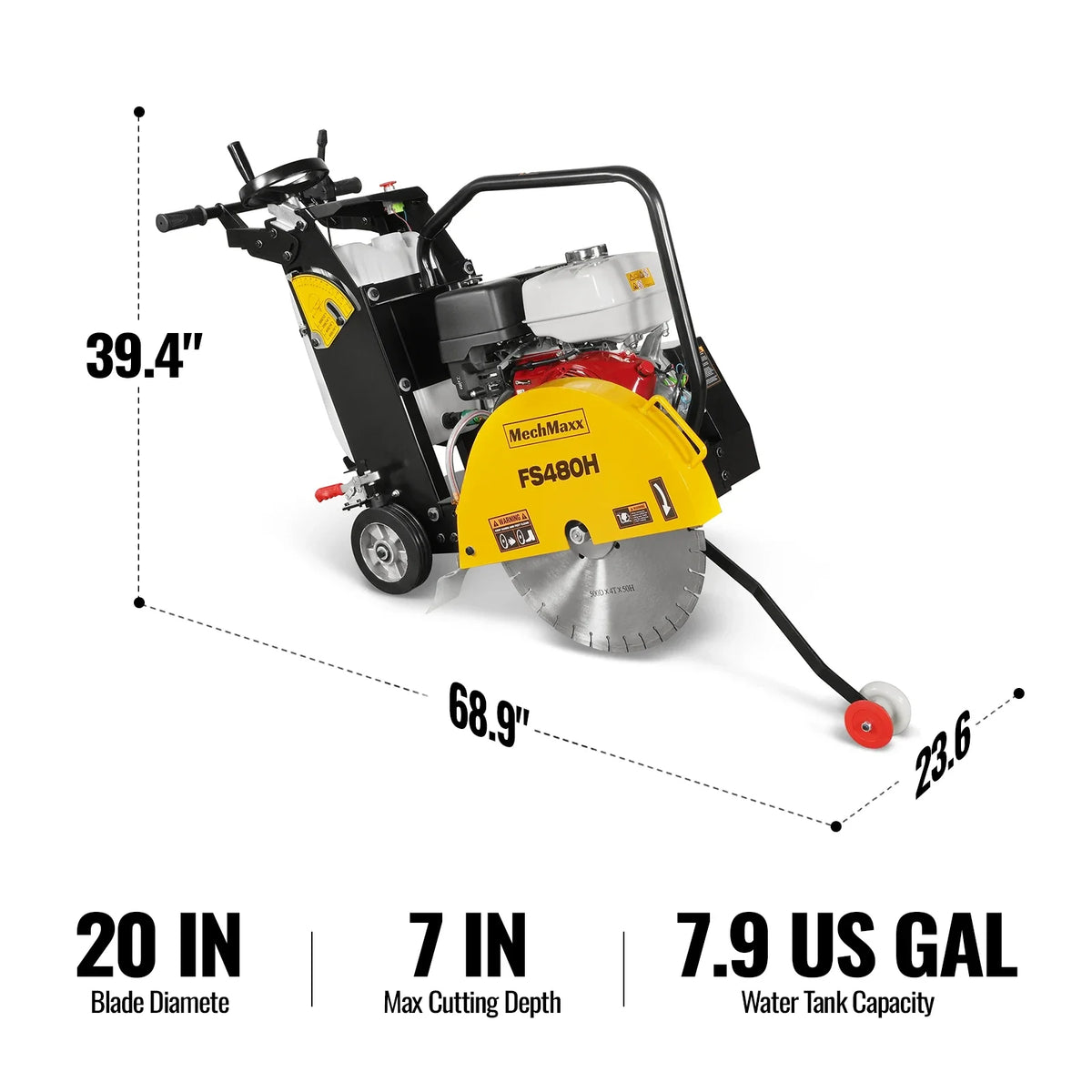 Honda GX390 Walk-Behind Concrete Floor Saw, 20 in Blade, 7 in Cutting Depth, FS480H - view 2