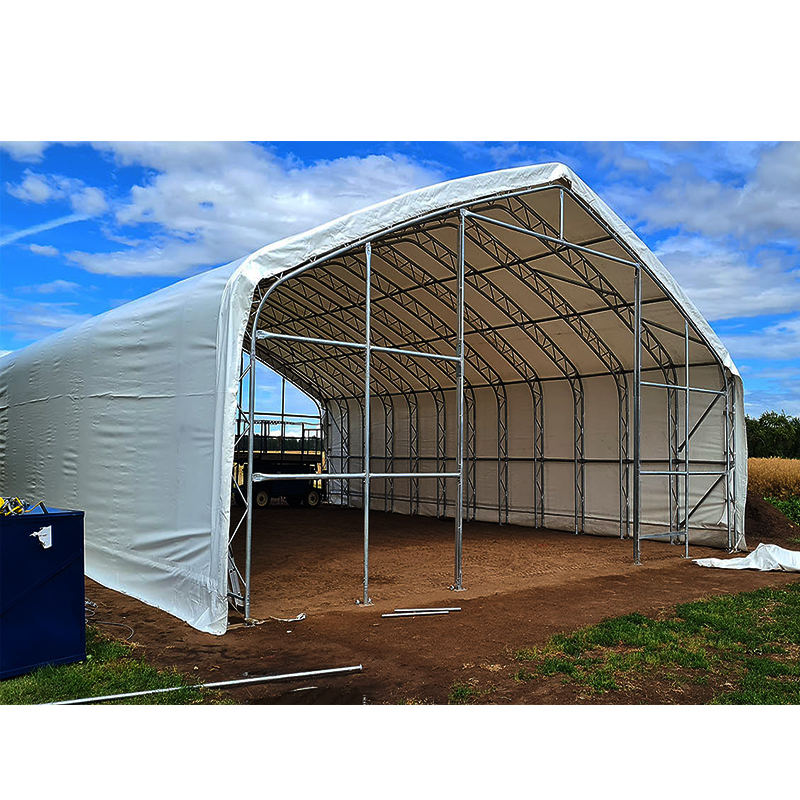 Lagerunterstand Spitzdach, Doppelbogen – 20 × 32 ft, 16 ft Firsthöhe