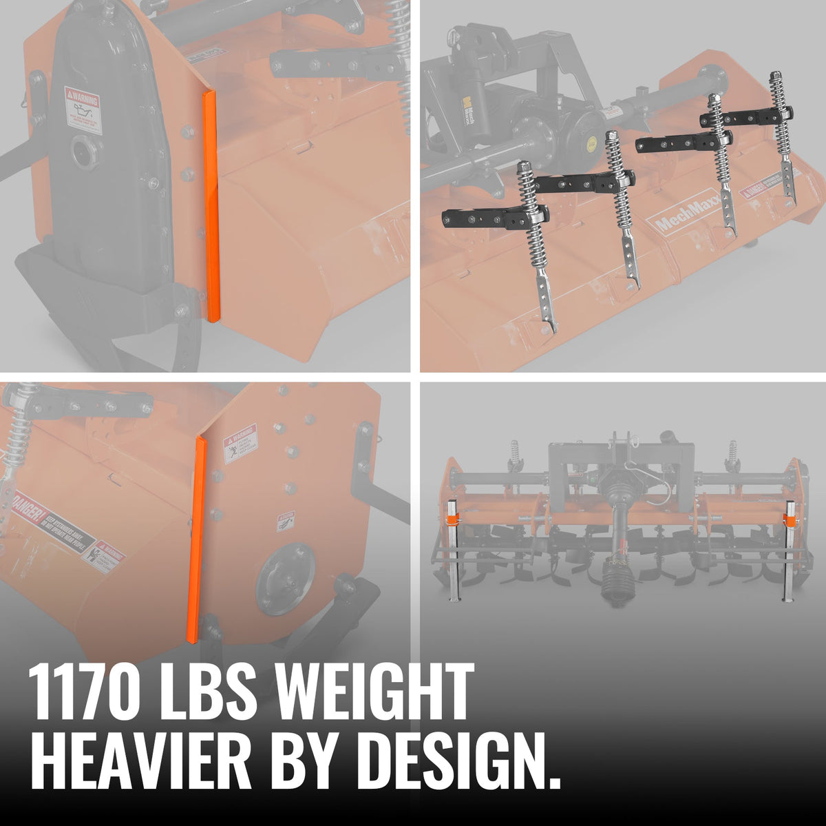 80 in Heavy Duty Rotary Tiller, 3 Point Hitch Cat.2, Gear Drive, PTO Shaft Included with Slip Clutch, 40-80 HP - view 4