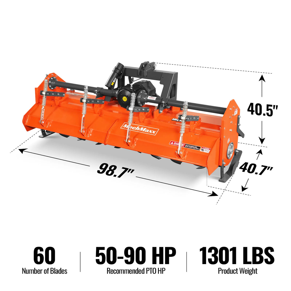 90 in Heavy Duty Rotary Tiller, 3 Point Hitch Cat.2, Gear Drive, PTO Shaft Included with Slip Clutch, 50-90 HP - view 2