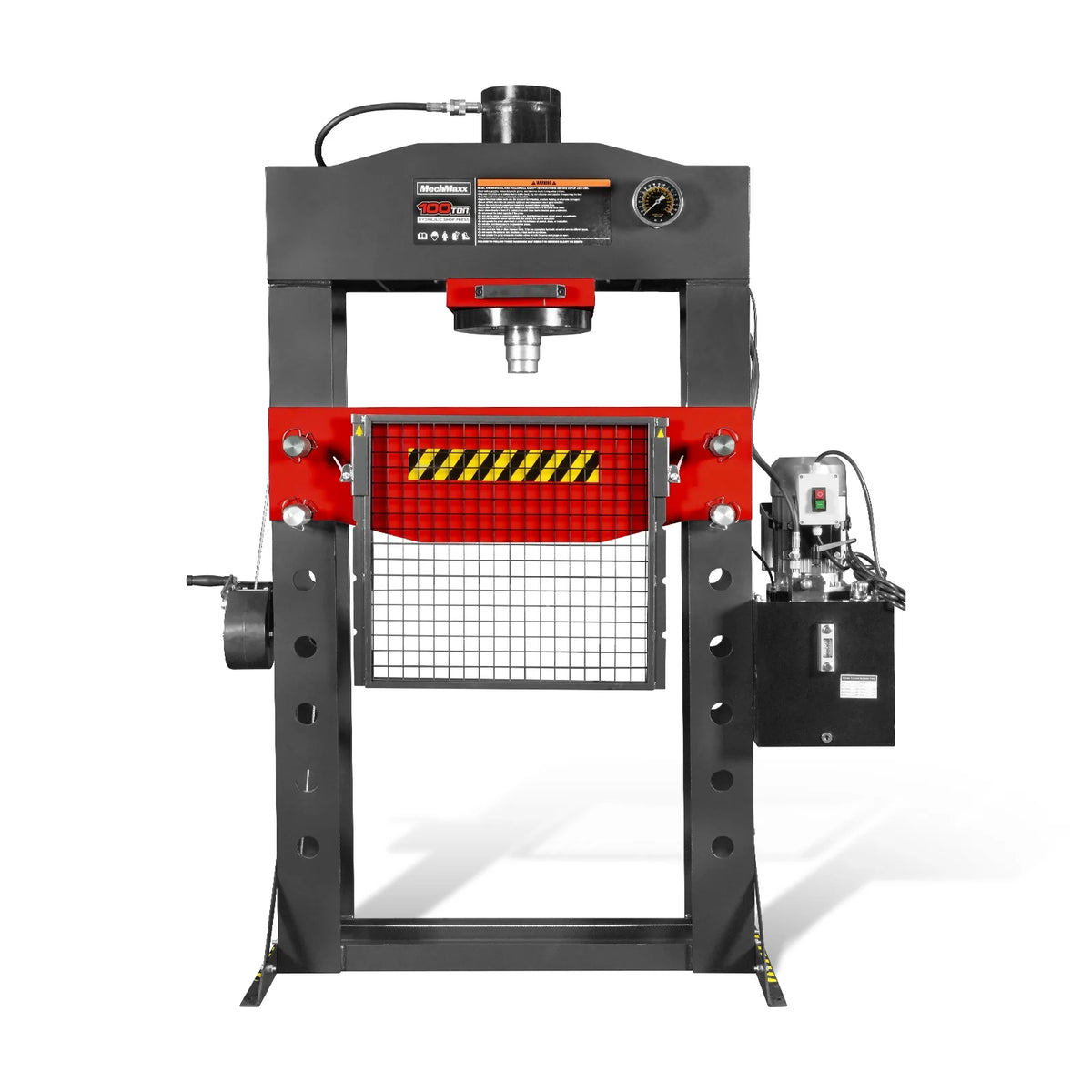 100 Ton H-Frame Electric Hydraulic Shop Press with Hand Winch, 110V Motor, Fully Welded Steel Frame, Safety Gu - view 24