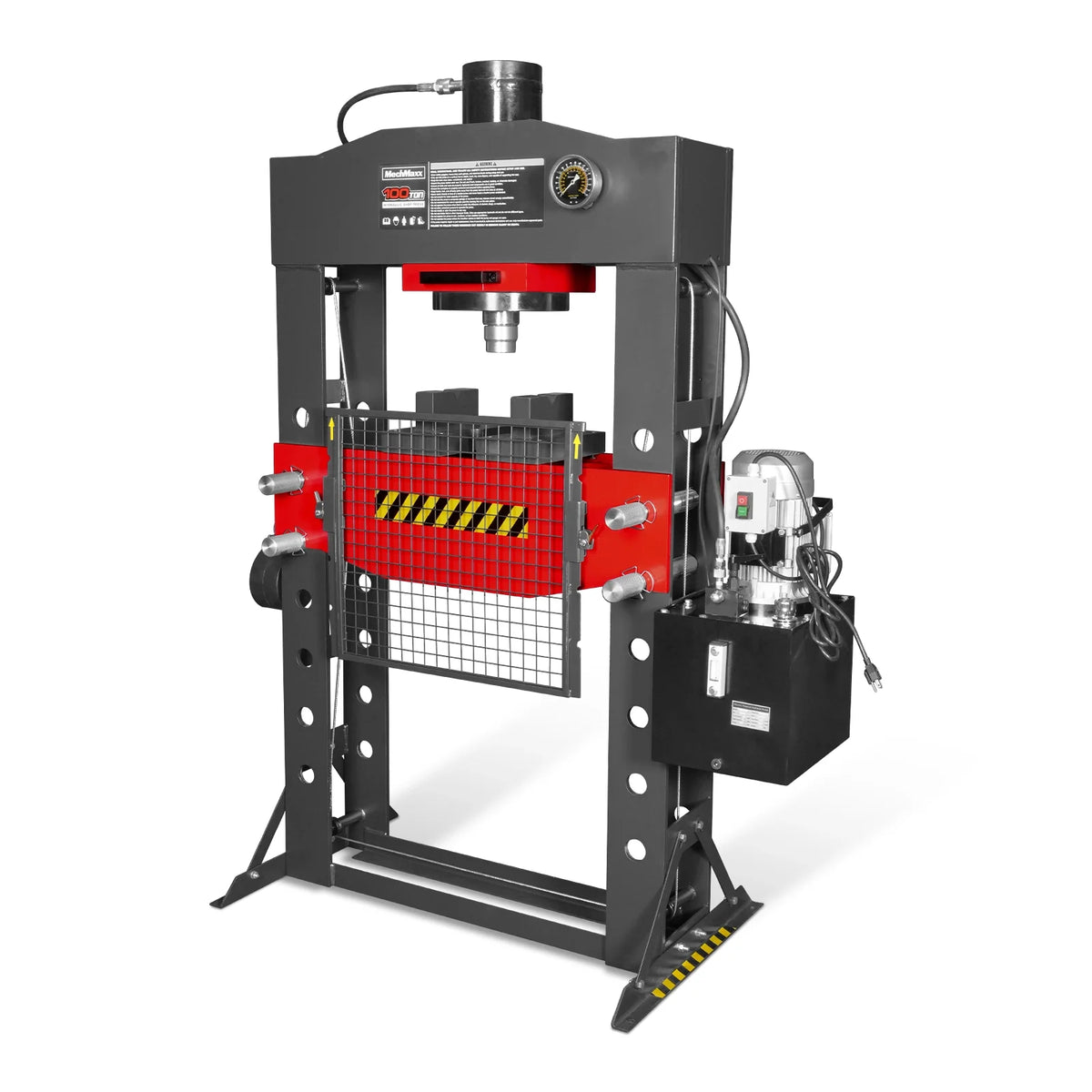 100 Ton H-Frame Electric Hydraulic Shop Press with Hand Winch, 110V Motor, Fully Welded Steel Frame, Safety Gu - view 23