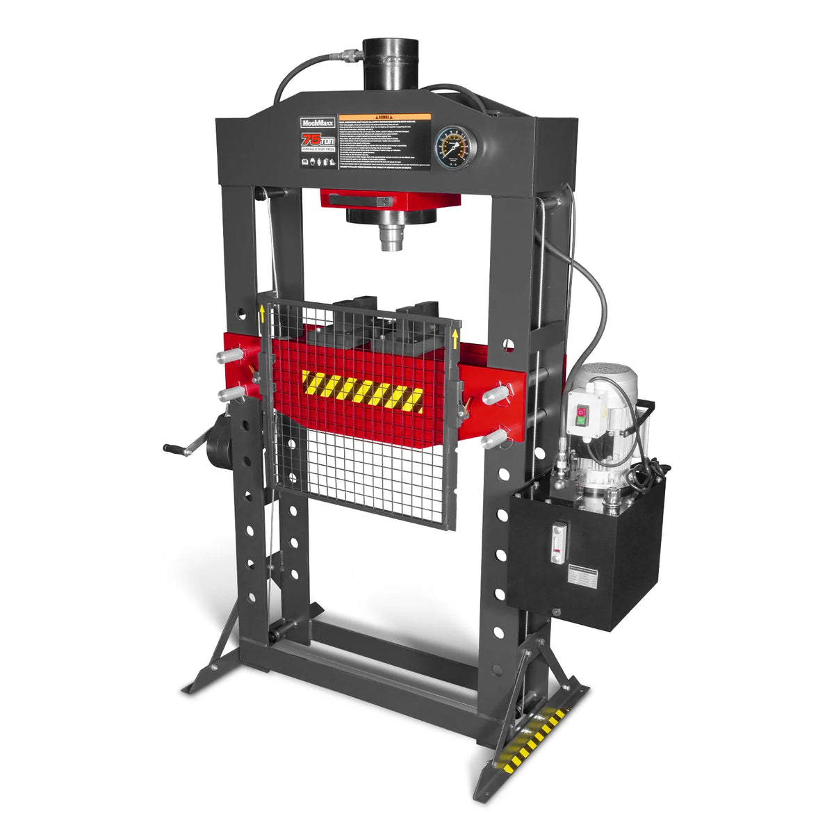 75 Ton H-Frame Electric Hydraulic Shop Press with Hand Winch, 110V Motor, Fully Welded Steel Frame, Safety Gua - view 25