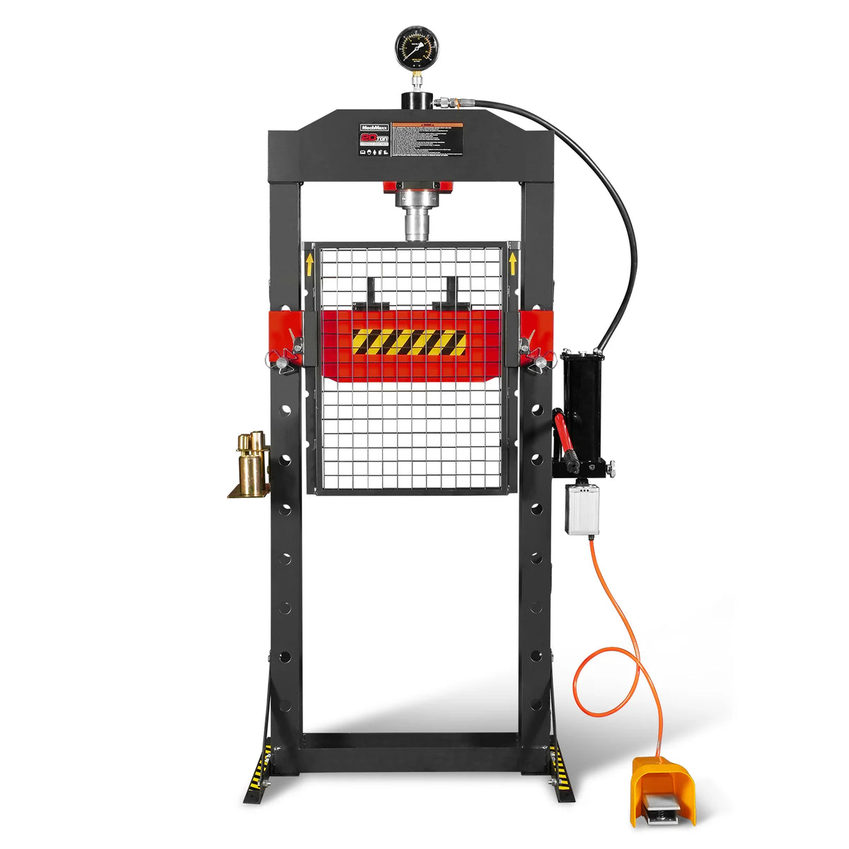 20 Ton H-Frame Air/Hydraulic Shop Press with Press Pin Kit, Fully Welded Steel Frame, Safety Guard, Foot Pedal