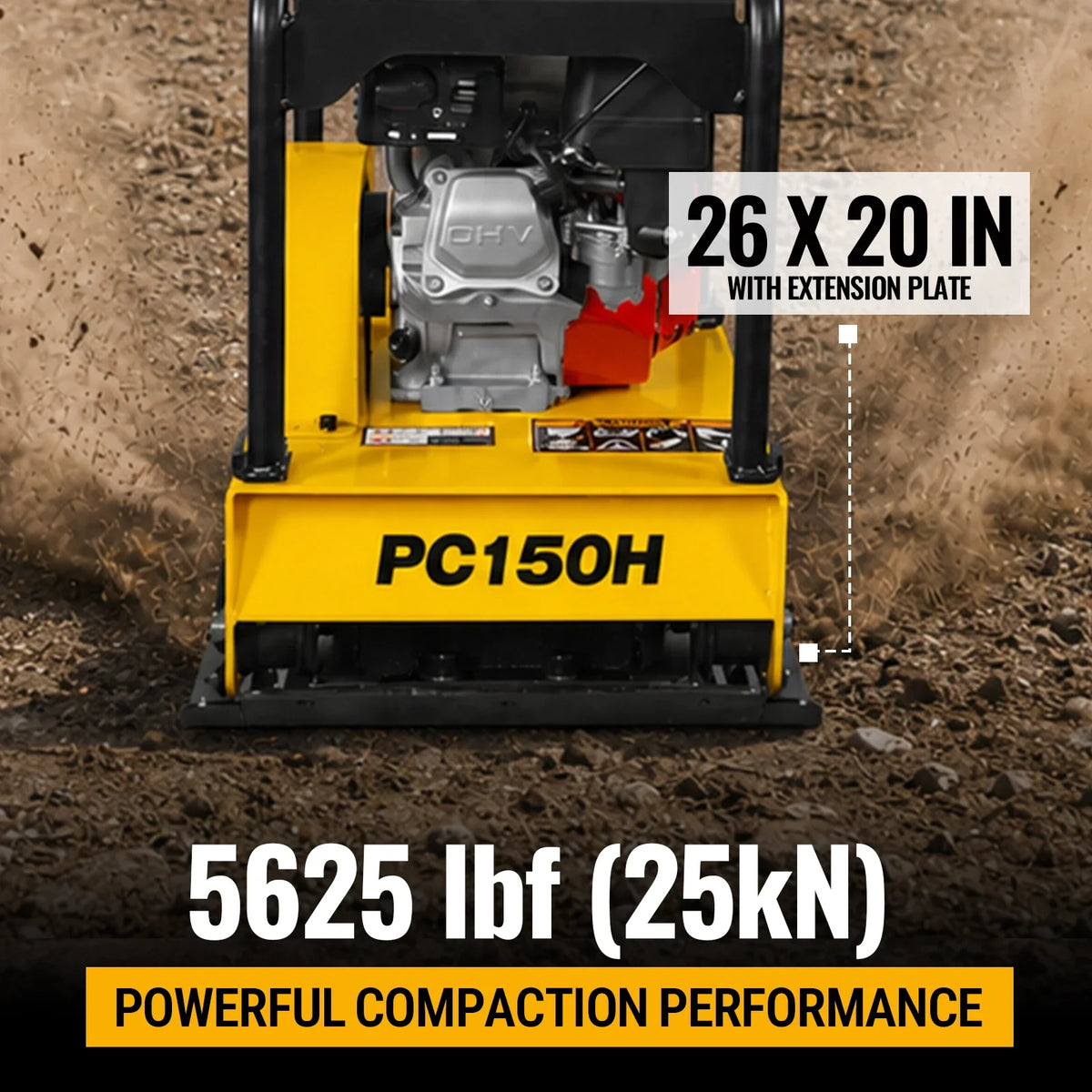 Honda GX160 Reversible Plate Compactor with Wheel Kit and Extension Plates, 5625 lb Centrifugal Force, PC150H - view 4