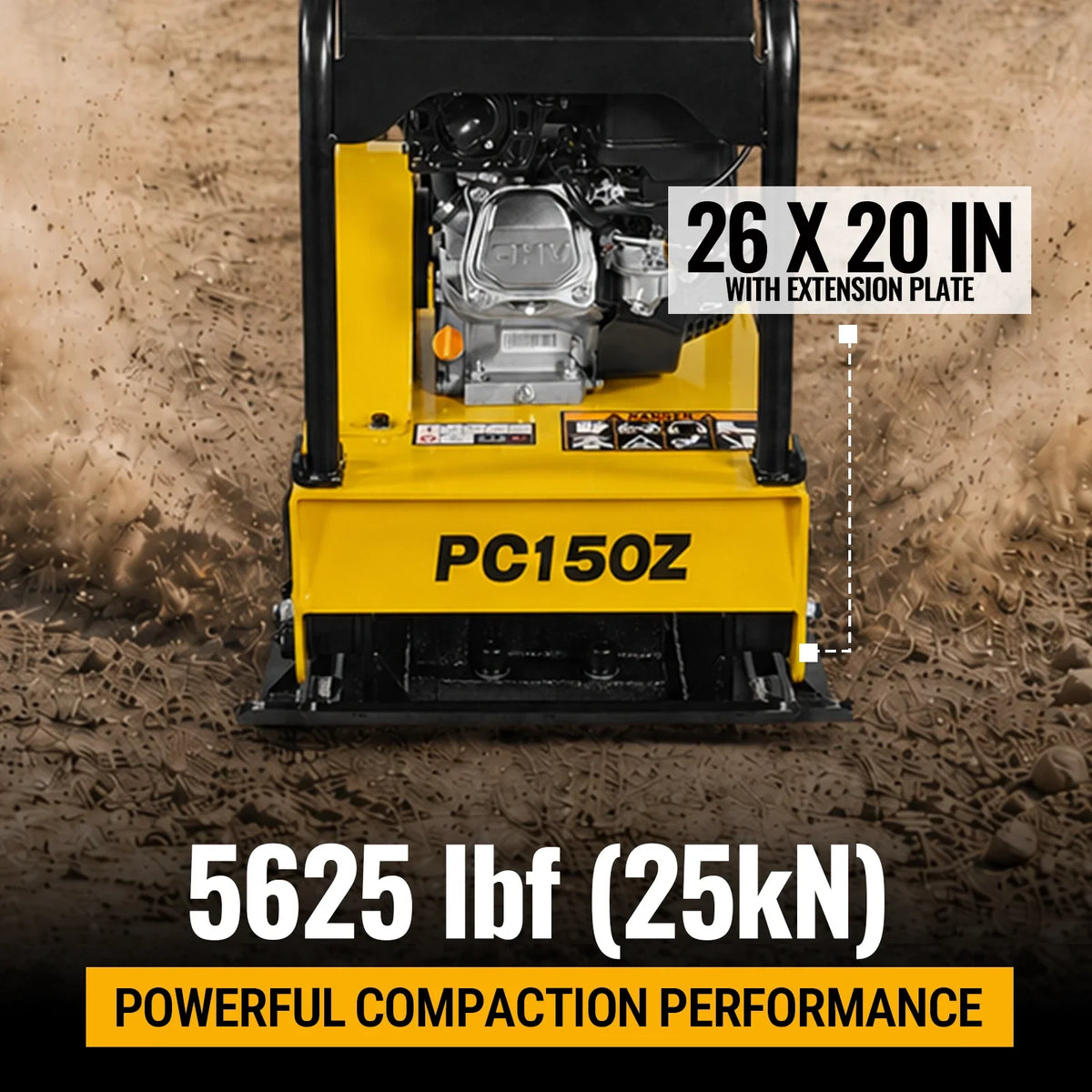 5.8 HP Reversible Plate Compactor with Wheel Kit and Extension Plates, 5625 lb Centrifugal Force, PC150Z - view 3