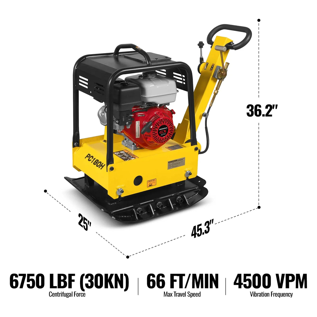 Honda GX270 Reversible Plate Compactor with Wheel Kit and Extension Plates, 6750 lb Centrifugal Force, PC180H - view 2