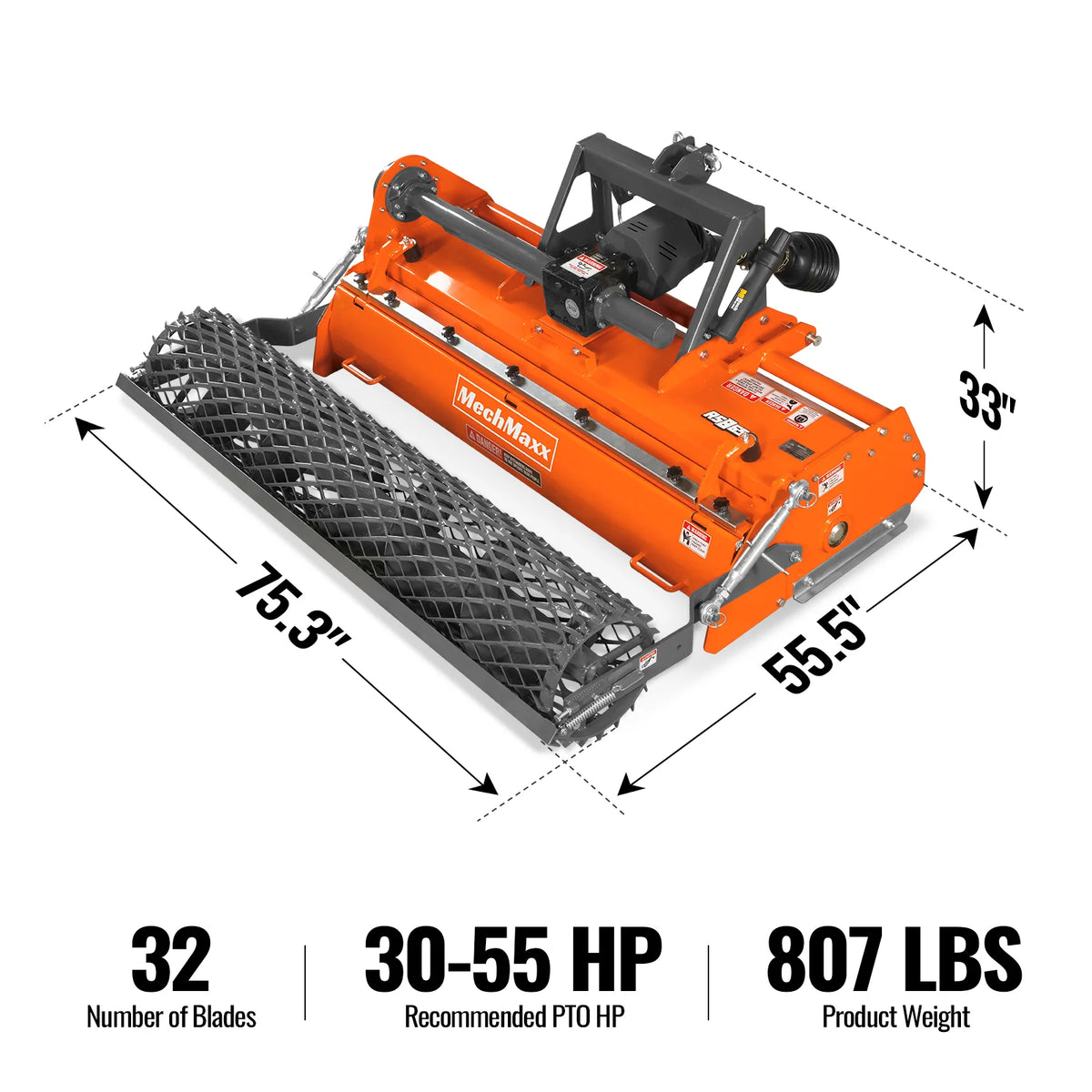65 in Stone Burier Reverse Rotary Tiller, 3 Point Hitch Cat.1, Chain Drive, PTO Shaft Included with Slip Clutc - view 2