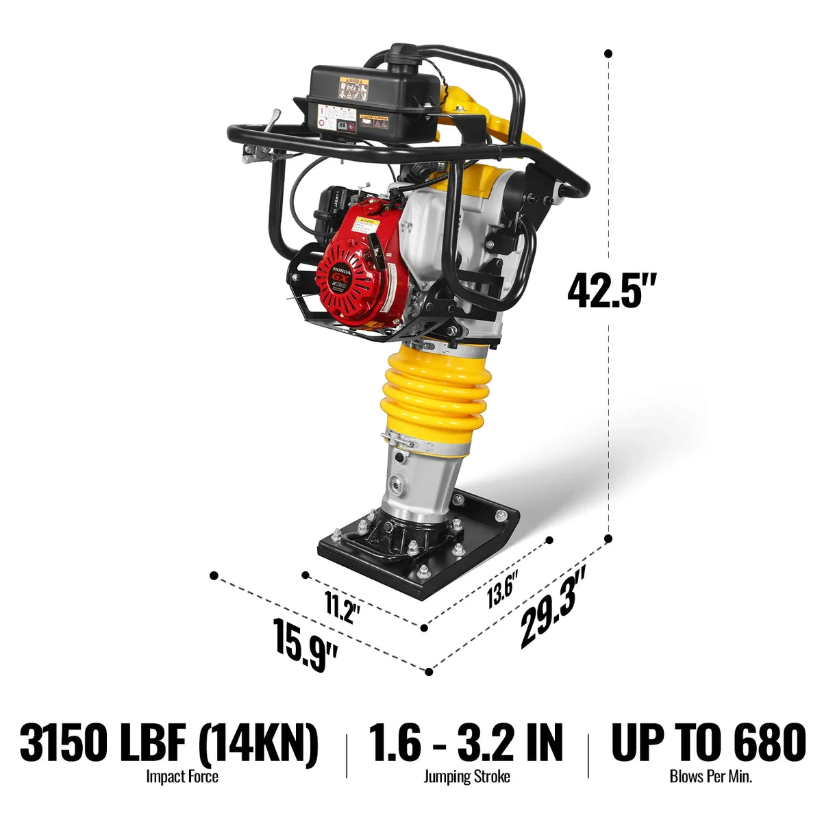 Honda GXR120 Tamping Rammer with Wheel Kit, 3150 lb Impact Force Jumping Jack Tamper Compactor for Soil, Grave - view 2