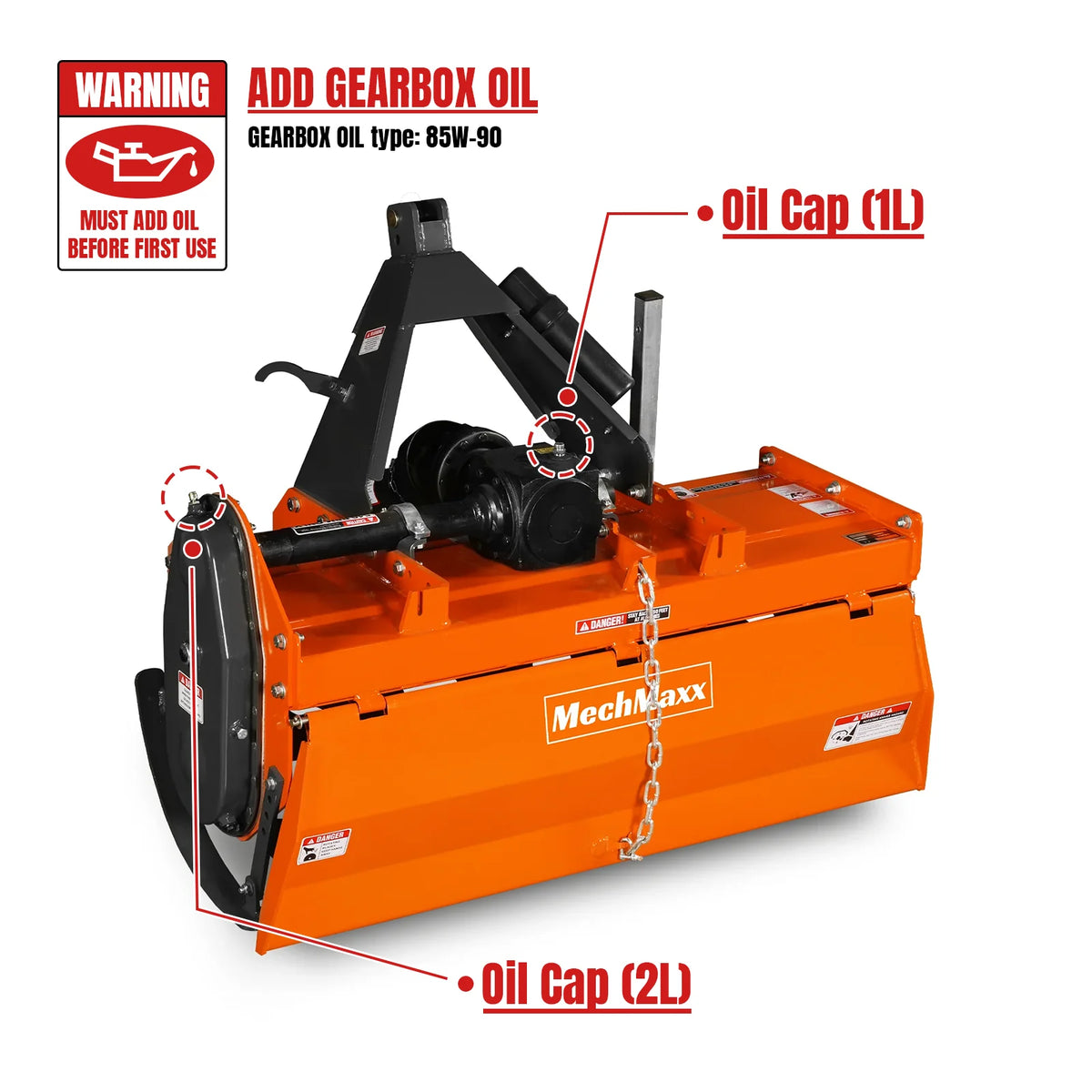 4FT 3-Point Gear Drive Rotary Tiller, 18-35HP Tractor, PTO Shaft Included (With Slip Clutch), Cat. 1 Hookup, R - view 4