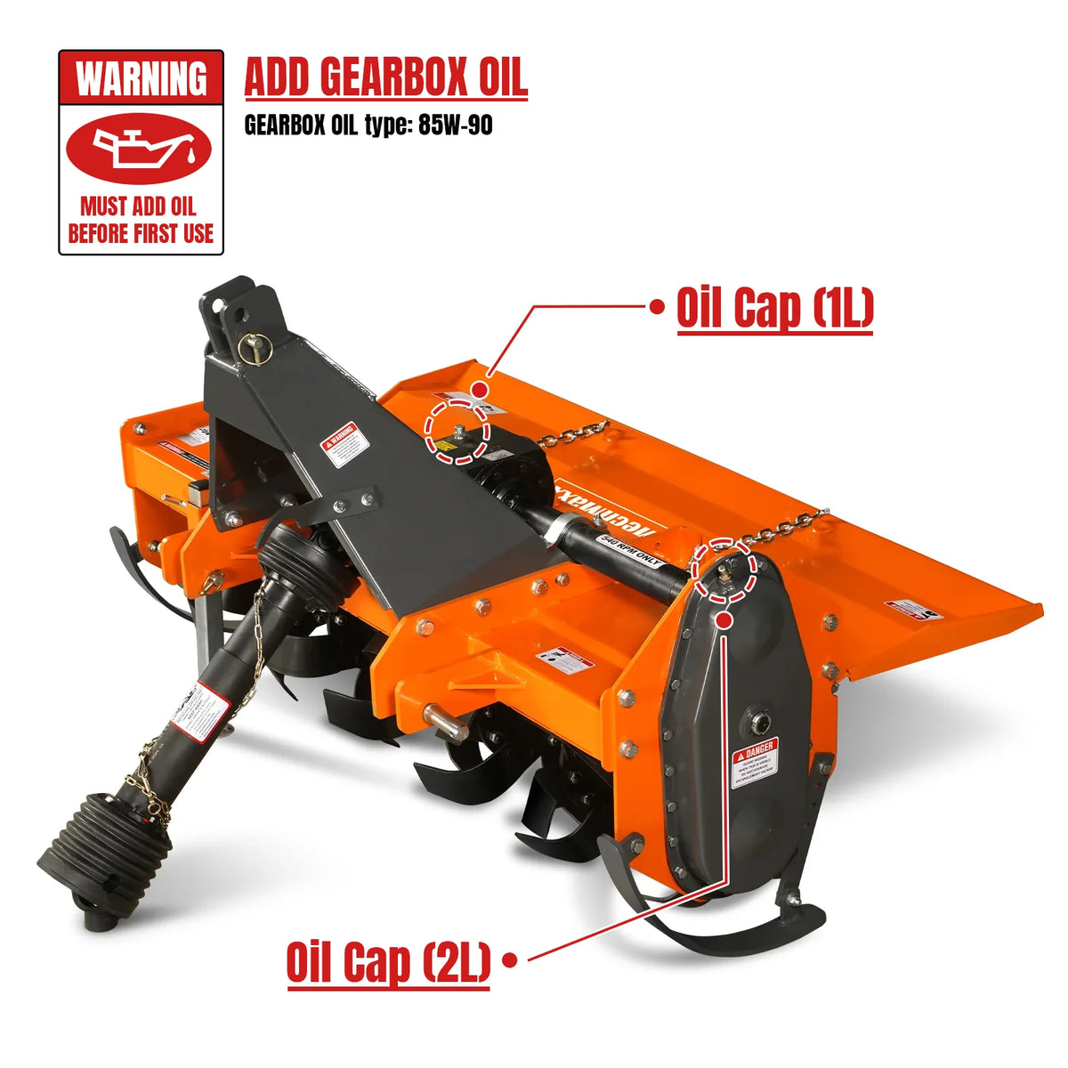 5FT 3-Point Gear Drive Rotary Tiller, 25-50HP Tractor, PTO Shaft Included (With Slip Clutch), Cat. 1 &2 Hookup - view 5