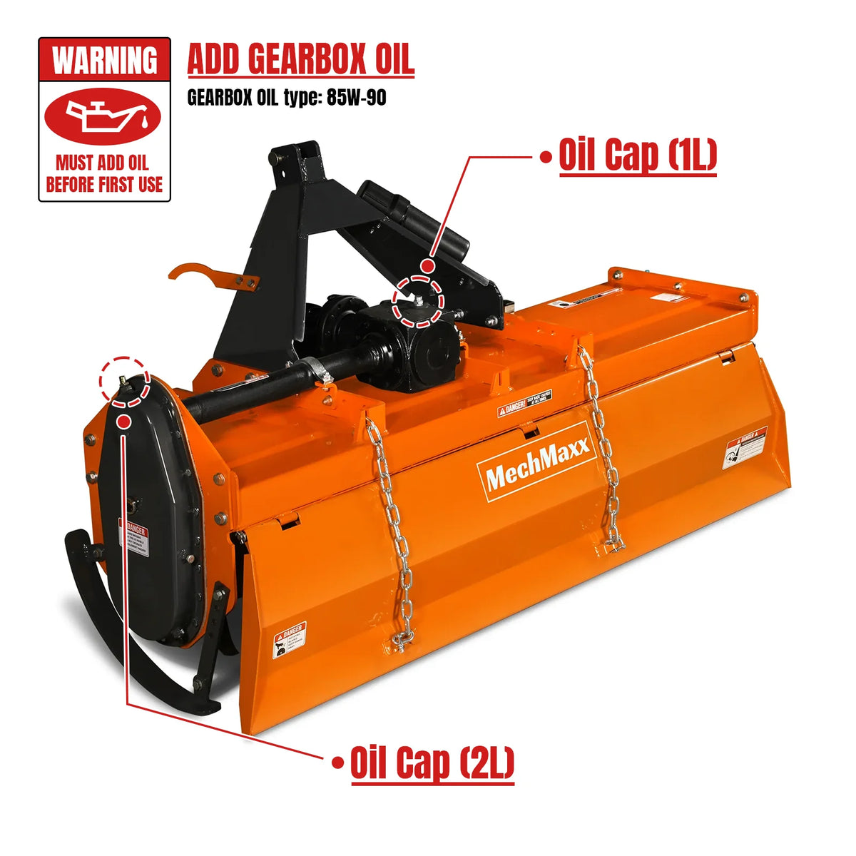 6FT 3-Point Gear Drive Rotary Tiller, 30-60HP Tractor, PTO Shaft Included (With Slip Clutch), Cat. 2 Hookup, R - view 4