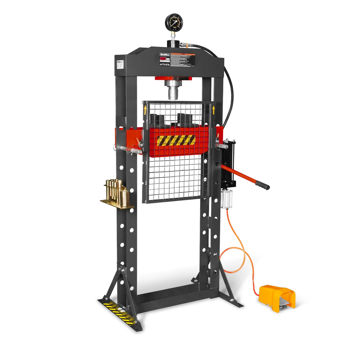 20 Ton H-Frame Air/Hydraulic Shop Press with Press Pin Kit, Fully Welded Steel Frame, Safety Guard, Foot Pedal - view 21