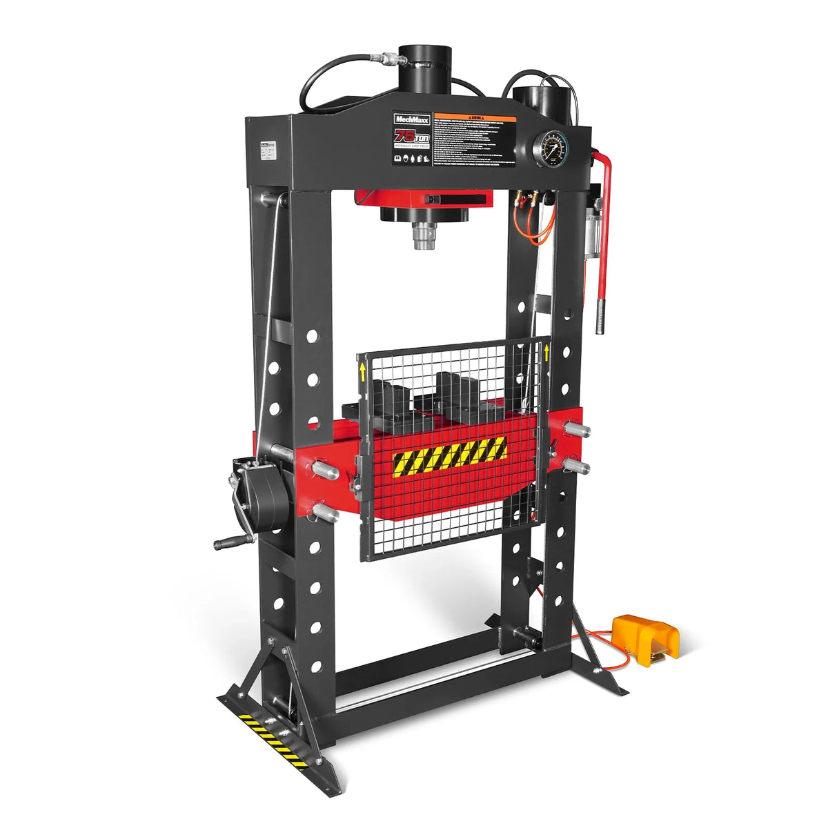 75 Ton H-Frame Air/Hydraulic Shop Press with Hand Winch, Fully Welded Steel Frame, Safety Guard, Foot Pedal Co - view 20