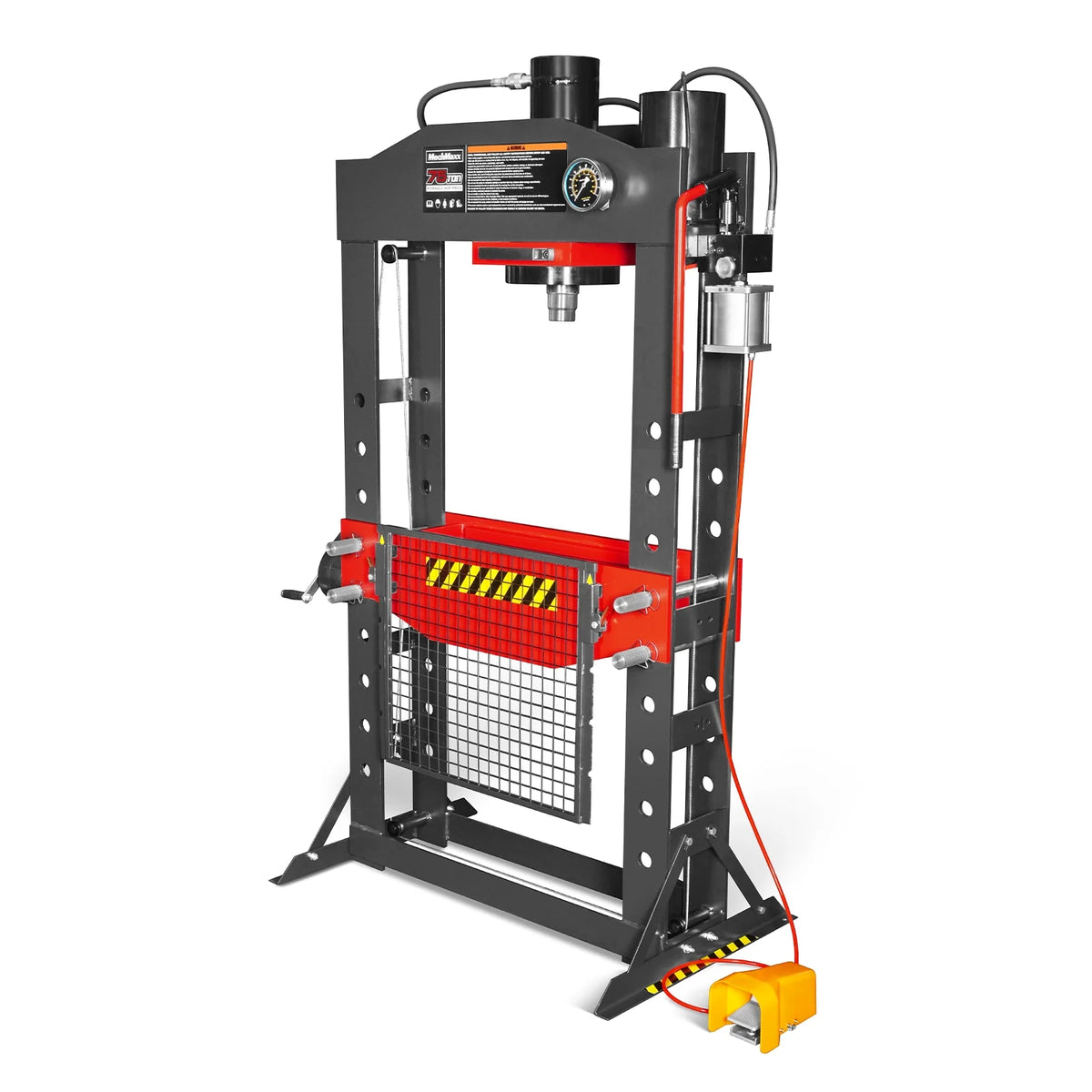 75 Ton H-Frame Air/Hydraulic Shop Press with Hand Winch, Fully Welded Steel Frame, Safety Guard, Foot Pedal Co - view 26