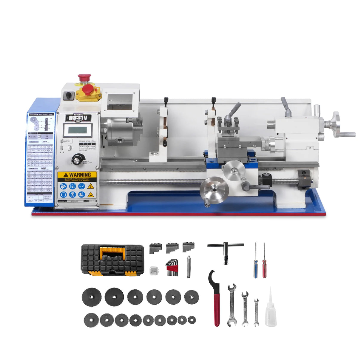 8 x 16 in Mini Metal Lathe, 1.5 in Spindle Bore, 1.5 HP Brushless Motor, 0-2500 RPM Variable Speed, Benchtop