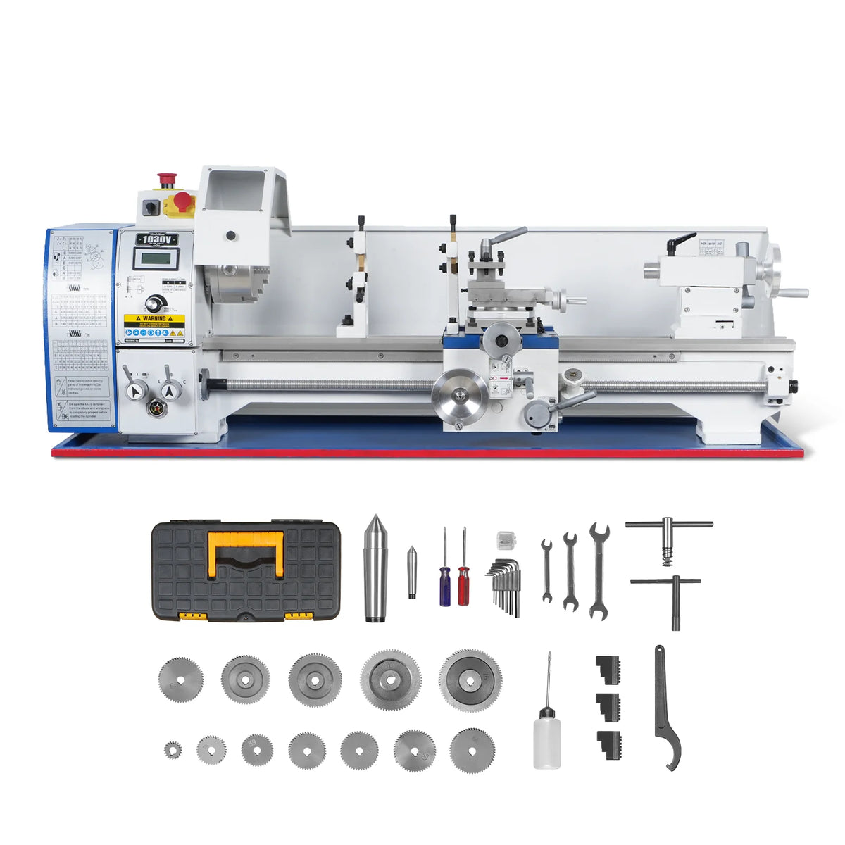 10 x 30 in Metal Lathe, 1.5 in Spindle Bore, Brushless Motor, 0-2000 RPM Variable Speed, Benchtop