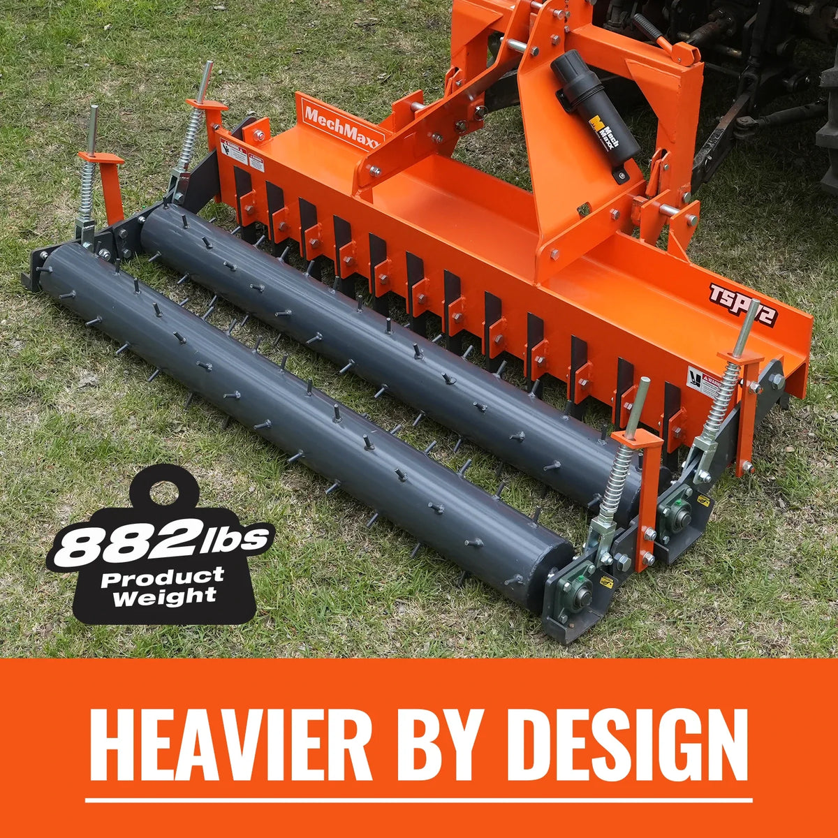 72" Heavy Duty Soil Pulverizer, Double Spiked Roller, 25 Shanks, Category 1 and 2, 3 Point Hitch Tractor Attac - view 3