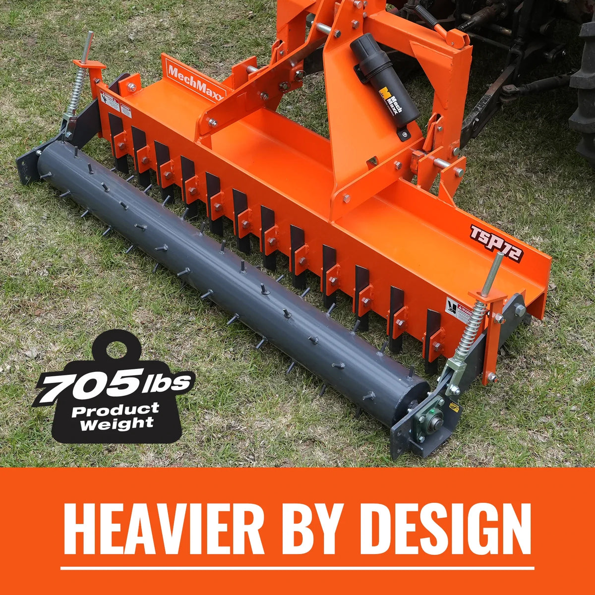 72" Heavy Duty Soil Pulverizer, Single Spiked Roller, 25 Shanks, Category 1 and 2, 3 Point Hitch Tractor Attac - view 3