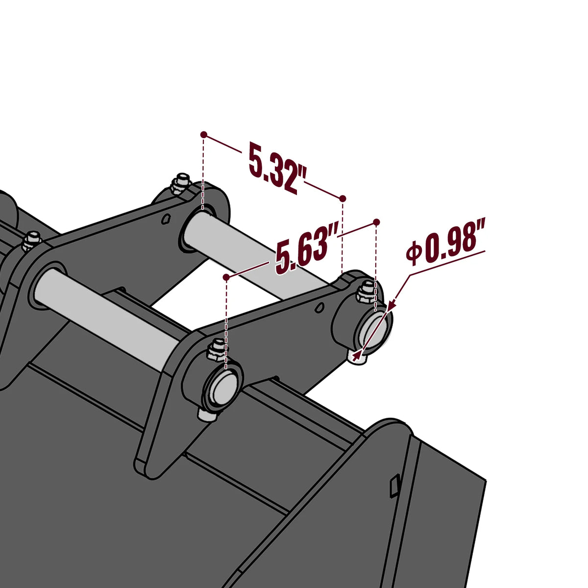 Trapezoidal V-Ditching Bucket without Pins, 2-Carbon Steel Teeth (for SKU: 150162, 150163, 150164, 201162, 201 - view 3