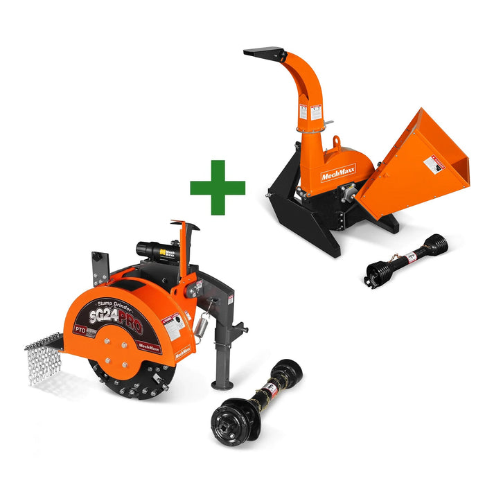Pack rogneuse de souches et broyeur de branches à PDF, attelage 3 points ; SG24PRO ; BX42S ; Orange