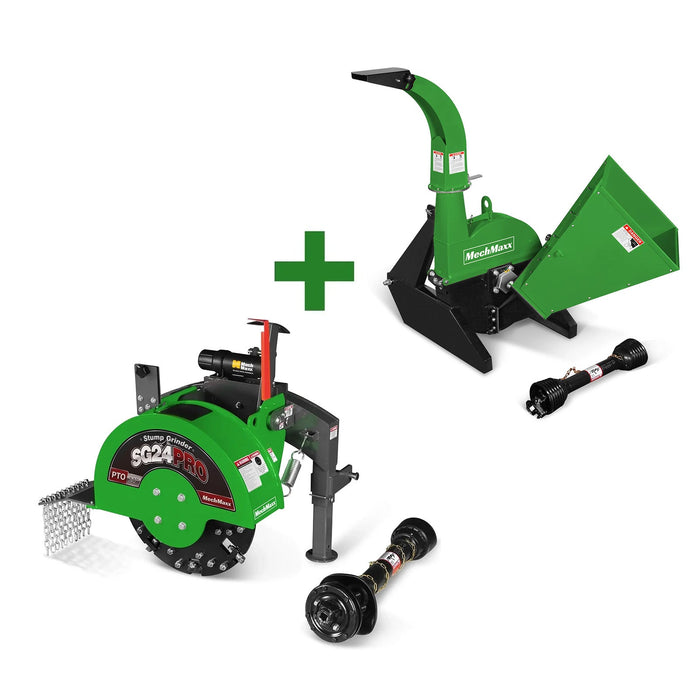 Pack rogneuse de souches et broyeur de branches à PDF, attelage 3 points ; SG24PRO ; BX42S ; Vert
