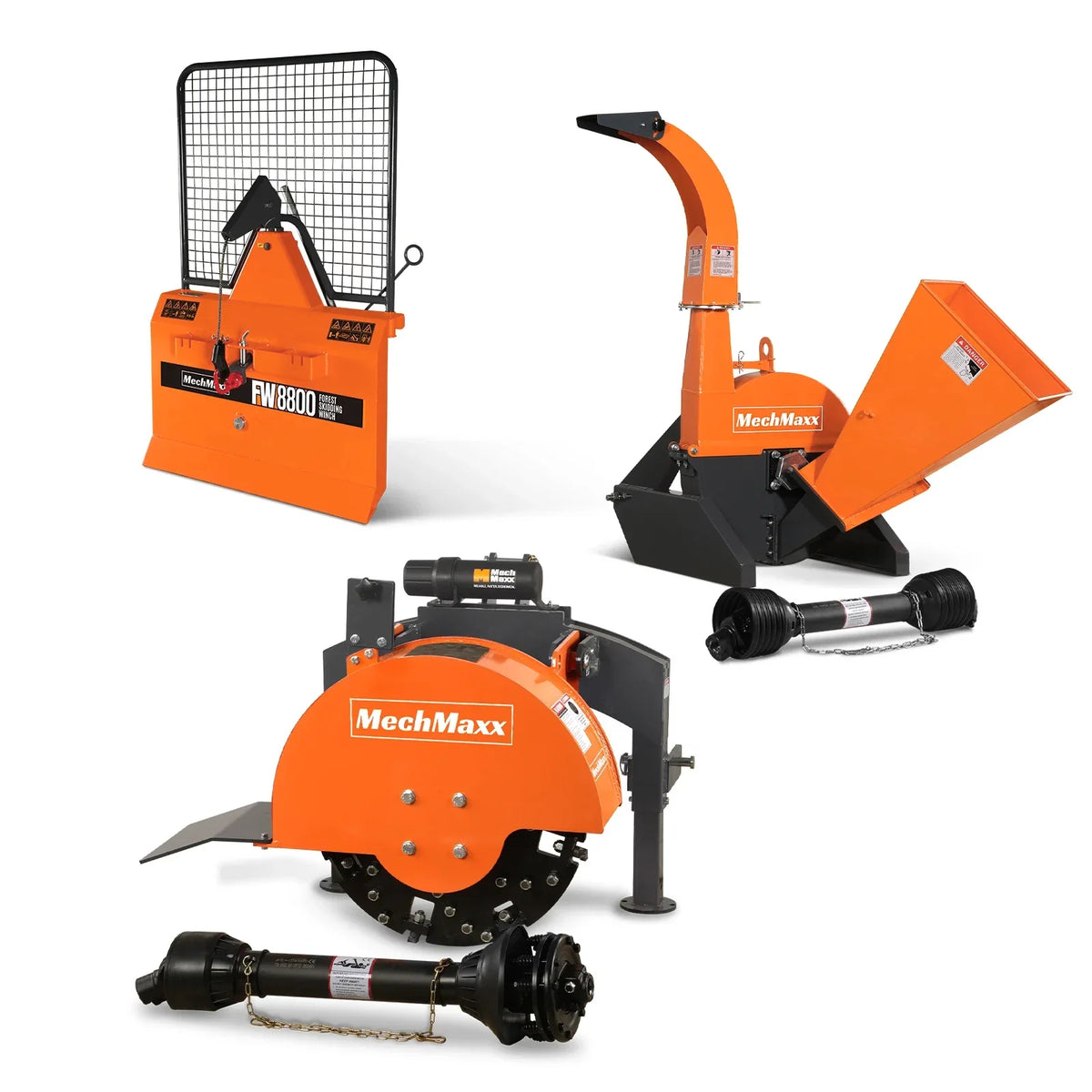 3-Point PTO Stump Grinder, 4" PTO Wood Chipper & Forestry Log Skidding Winch Bundle, SG24, BX42S & FW8800
